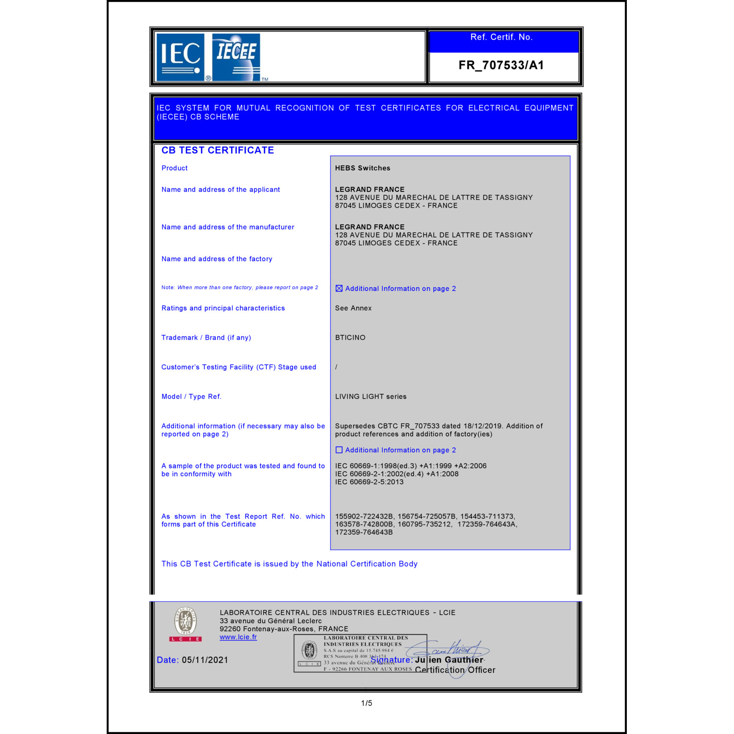 CoC-Erklärung (Certificate of Conformity, benötigt für CPR)