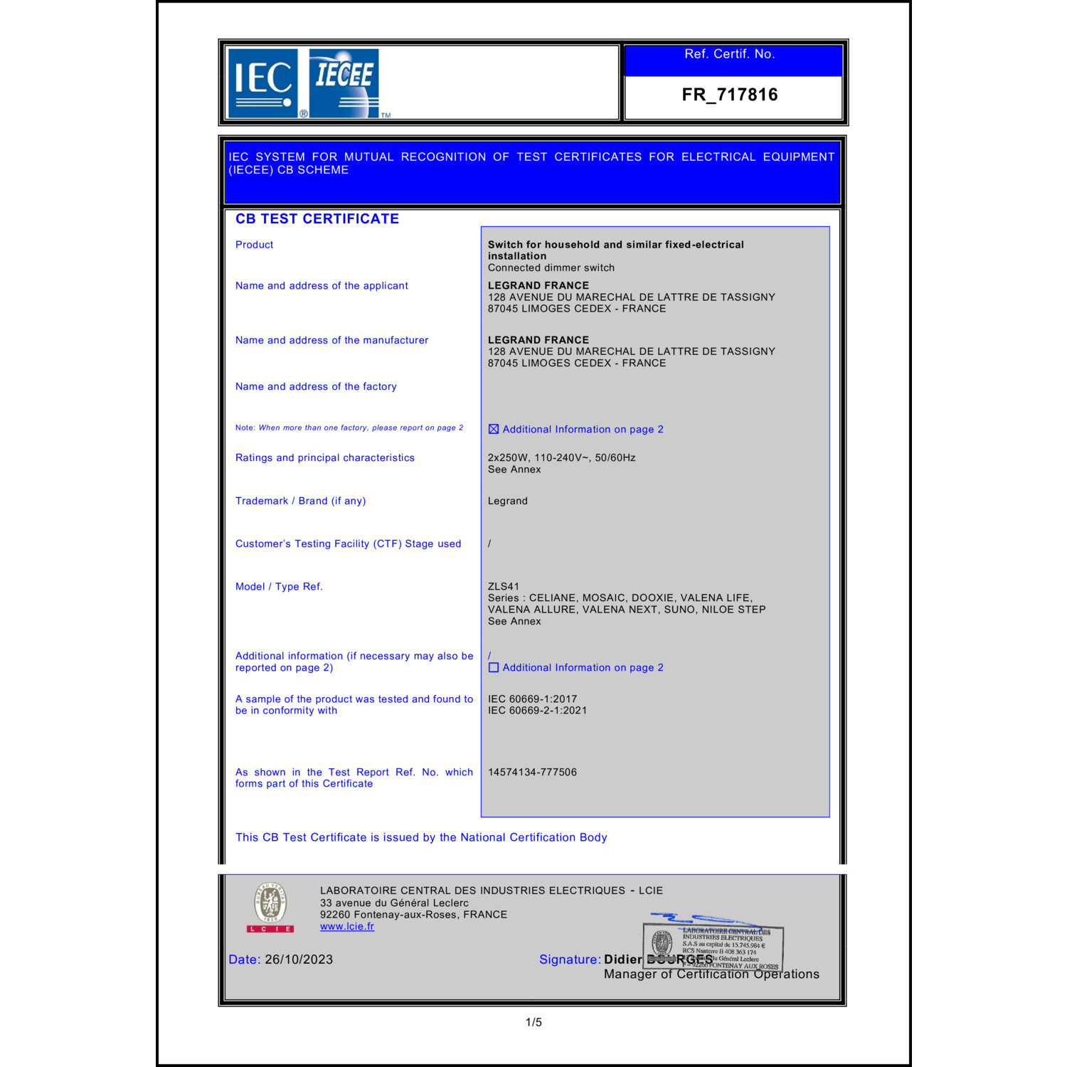 CoC-Erklärung (Certificate of Conformity, benötigt für CPR)