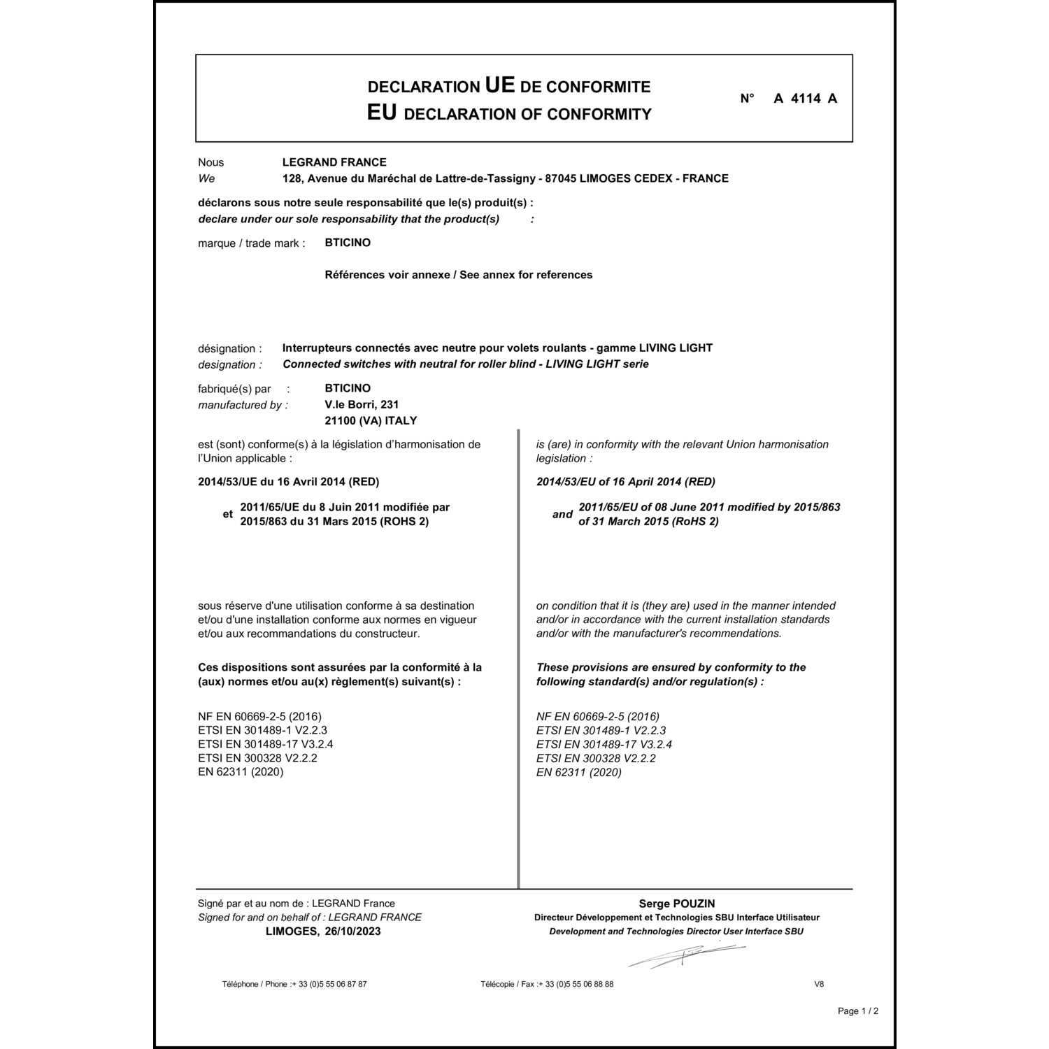 CoC-Erklärung (Certificate of Conformity, benötigt für CPR)