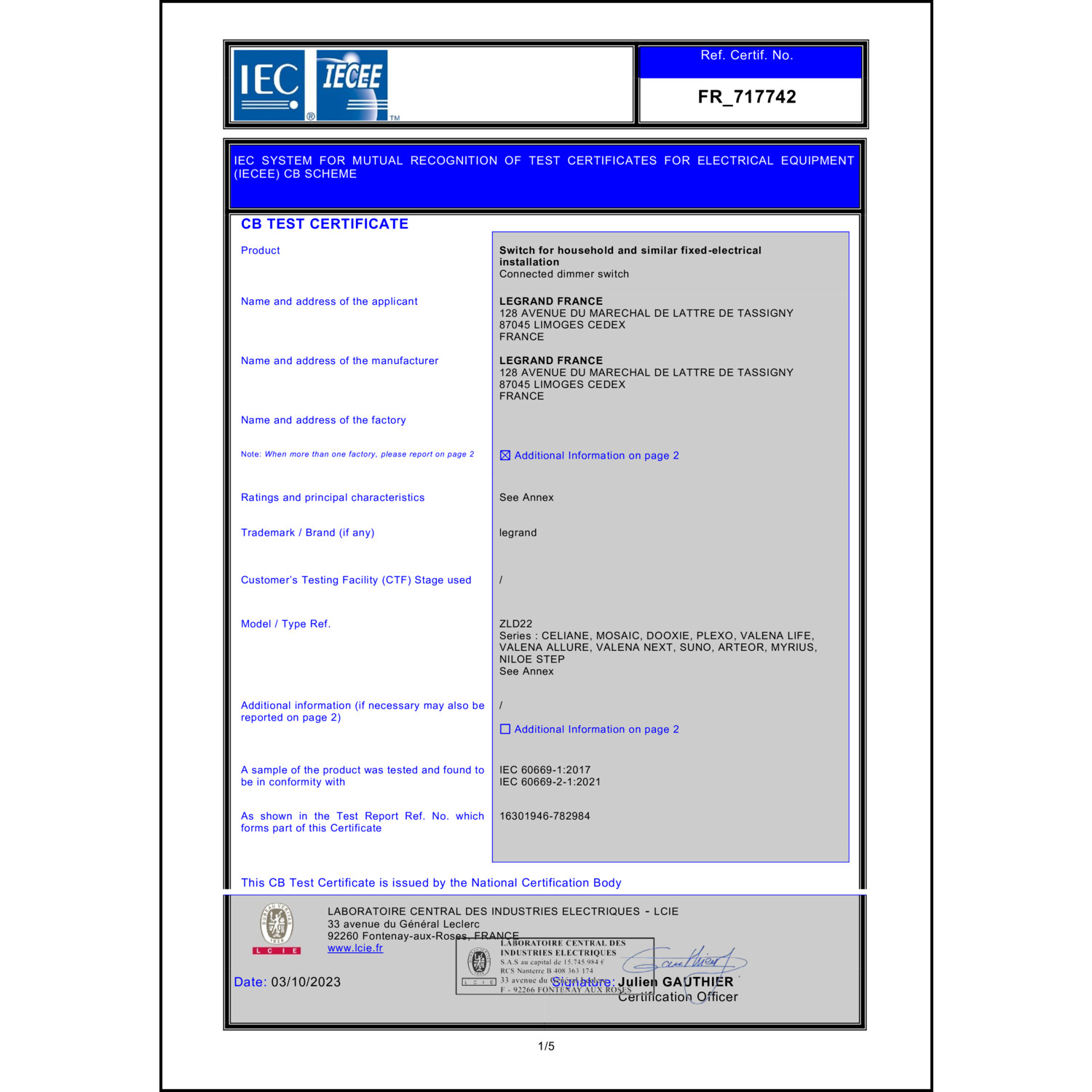 CoC-Erklärung (Certificate of Conformity, benötigt für CPR)