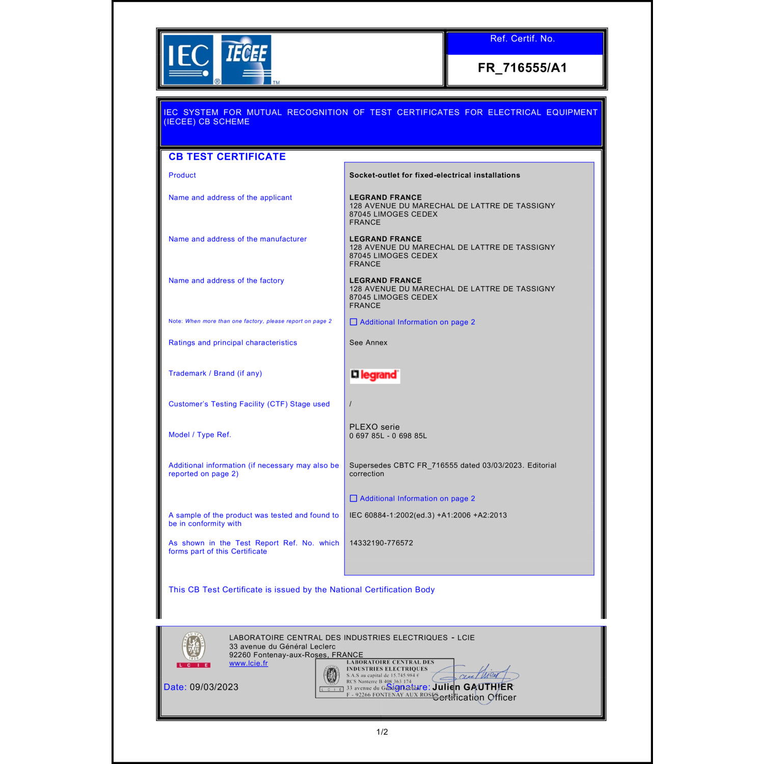 CoC-Erklärung (Certificate of Conformity, benötigt für CPR)