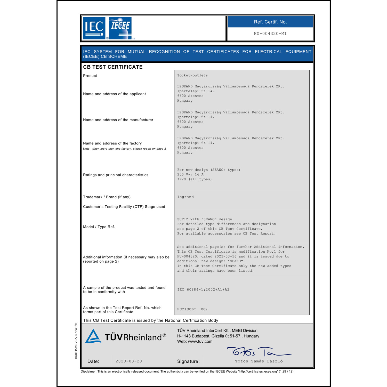 CoC-Erklärung (Certificate of Conformity, benötigt für CPR)