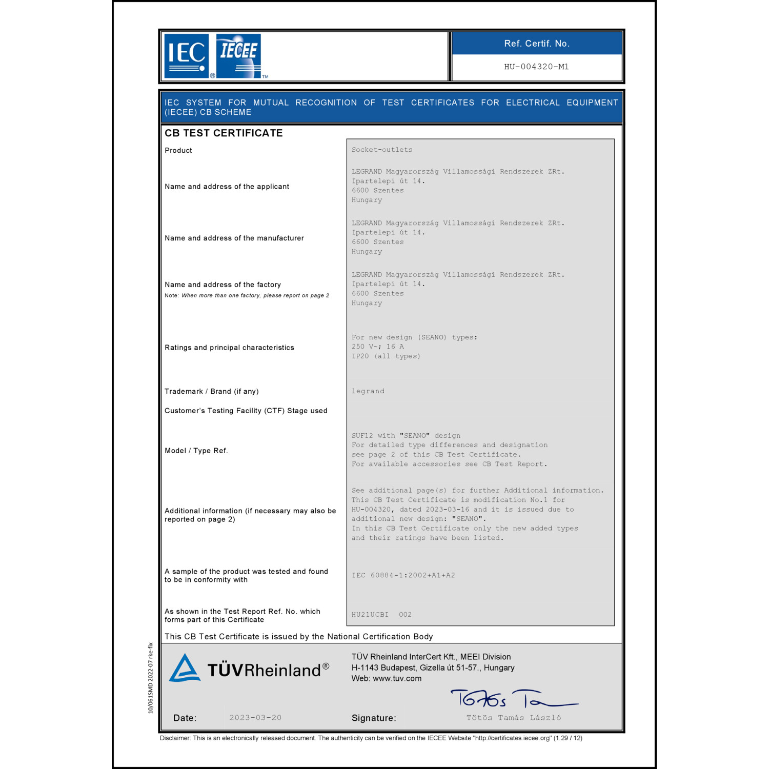 CoC-Erklärung (Certificate of Conformity, benötigt für CPR)
