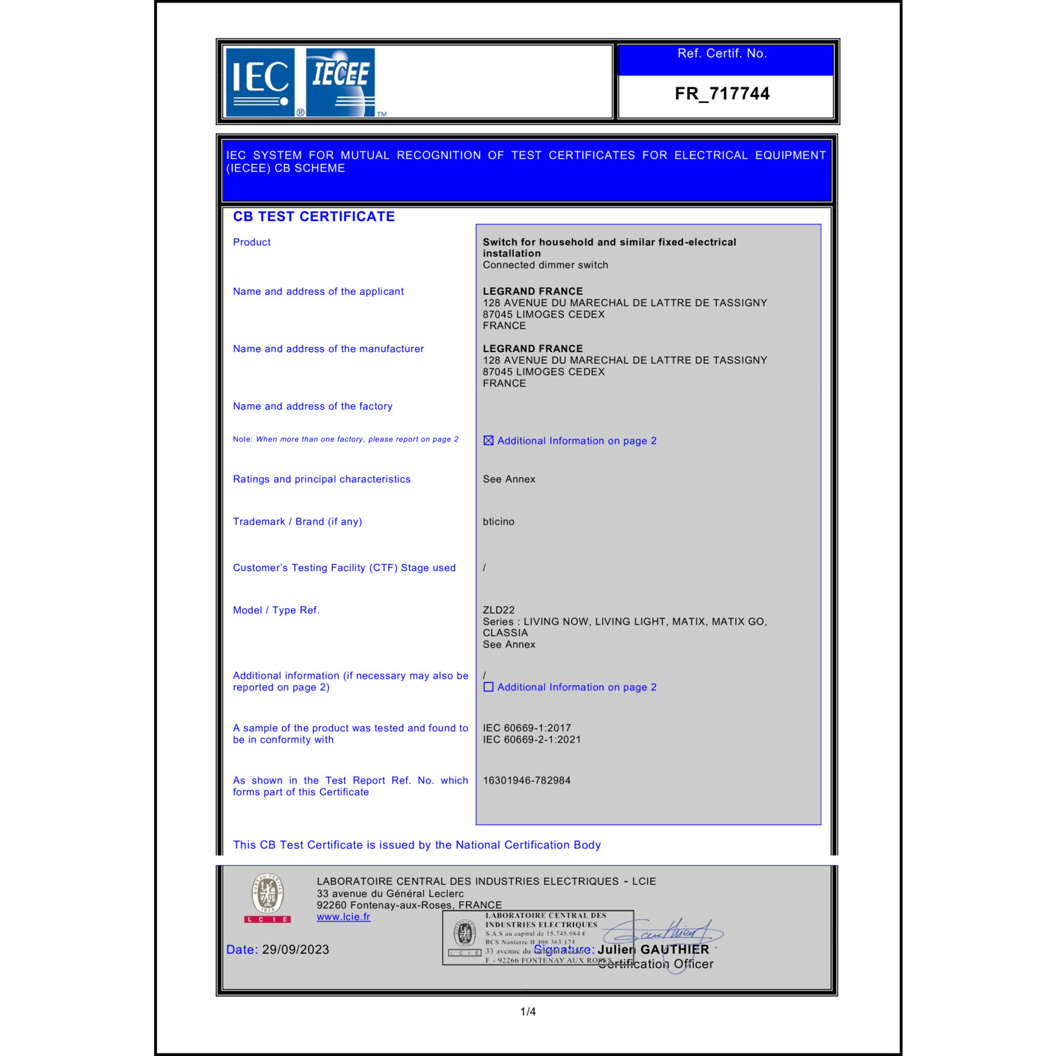 CoC-Erklärung (Certificate of Conformity, benötigt für CPR)