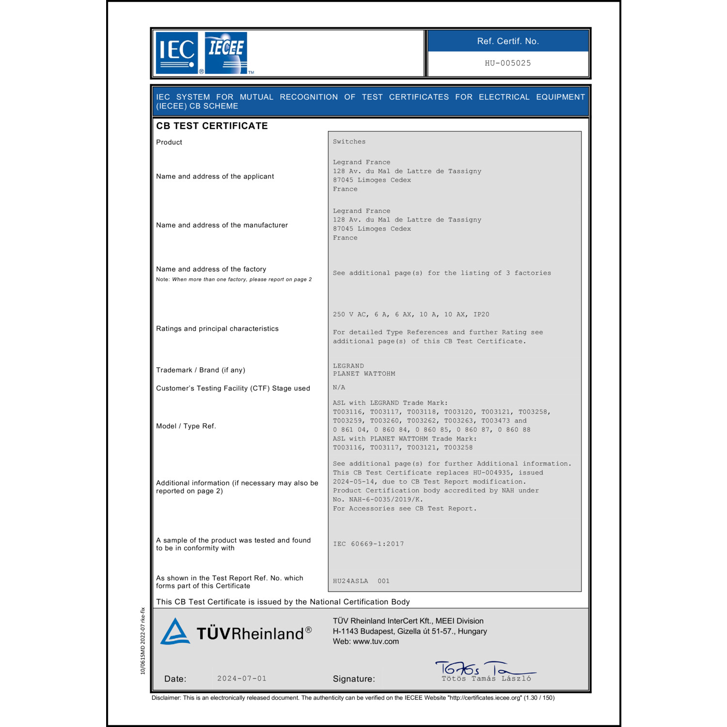CoC-Erklärung (Certificate of Conformity, benötigt für CPR)