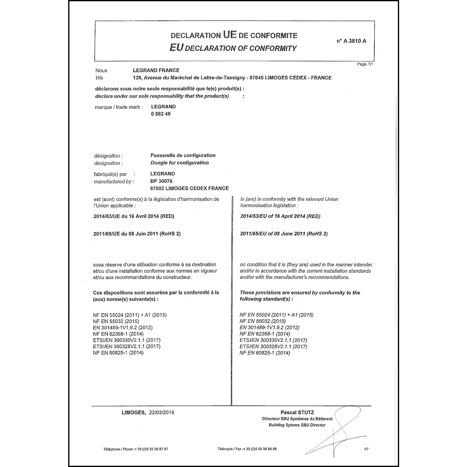 CoC-Erklärung (Certificate of Conformity, benötigt für CPR)