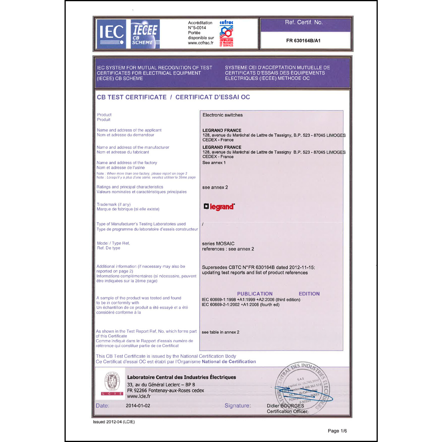 CoC-Erklärung (Certificate of Conformity, benötigt für CPR)