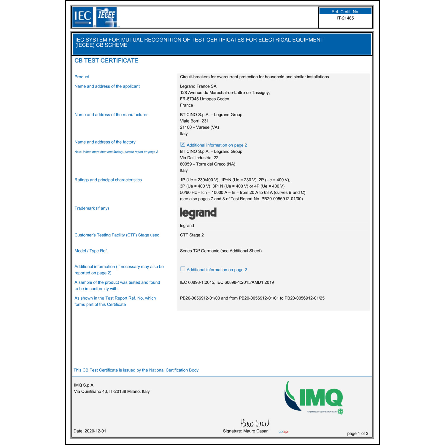 CoC-Erklärung (Certificate of Conformity, benötigt für CPR)