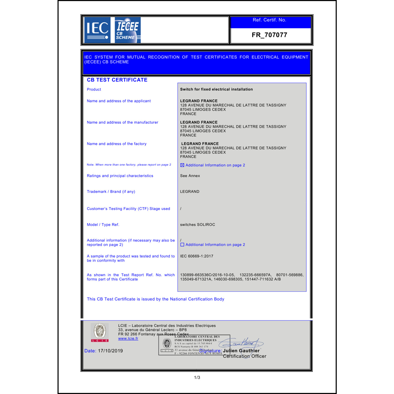 CoC-Erklärung (Certificate of Conformity, benötigt für CPR)