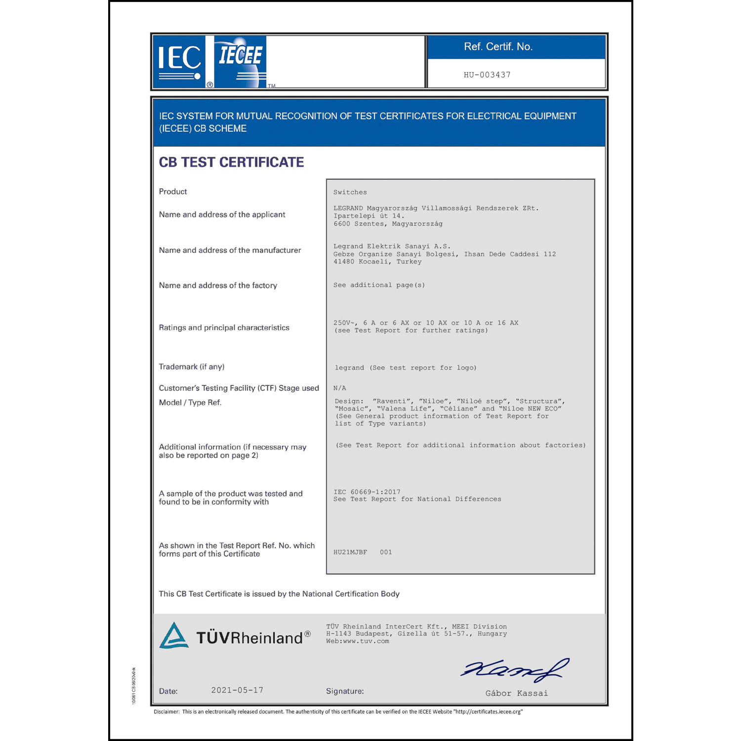 CoC-Erklärung (Certificate of Conformity, benötigt für CPR)
