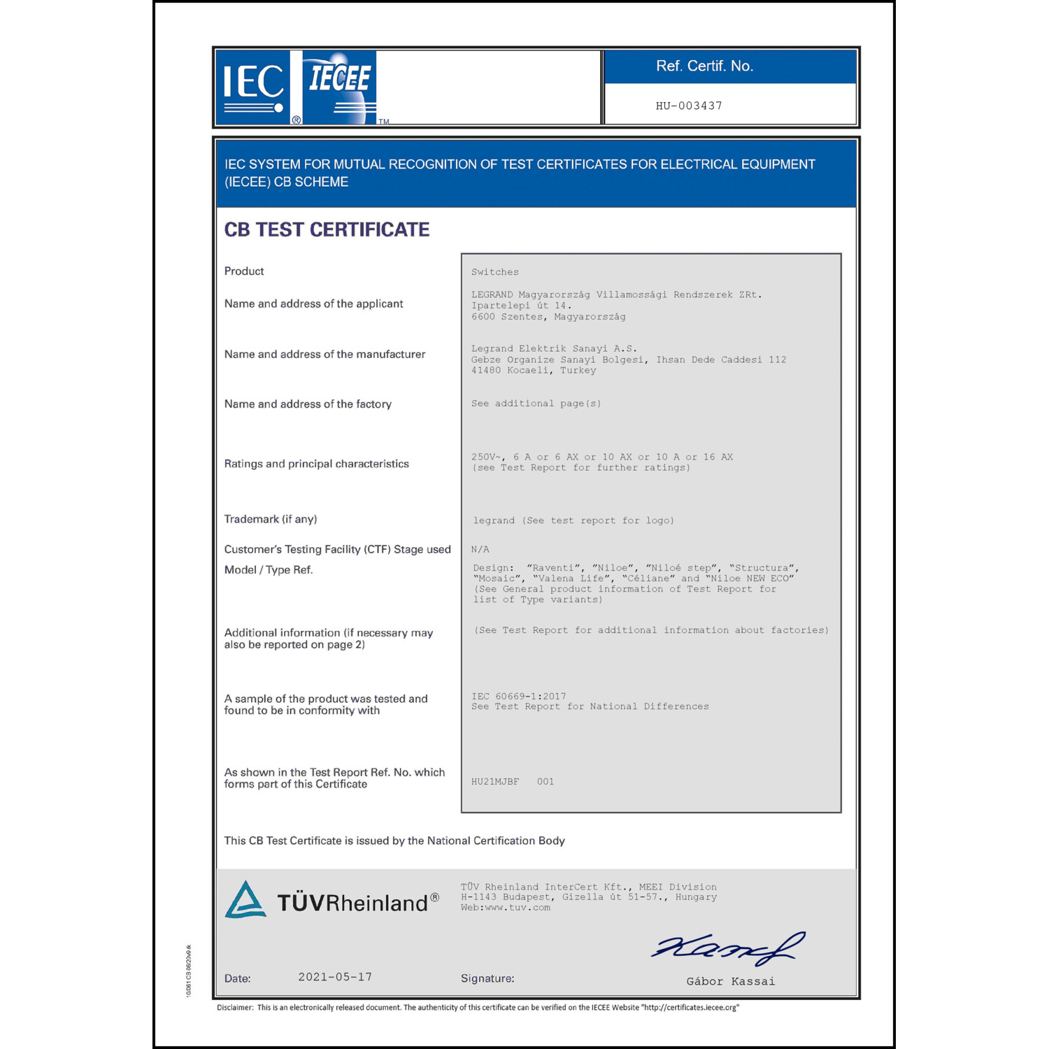 CoC-Erklärung (Certificate of Conformity, benötigt für CPR)