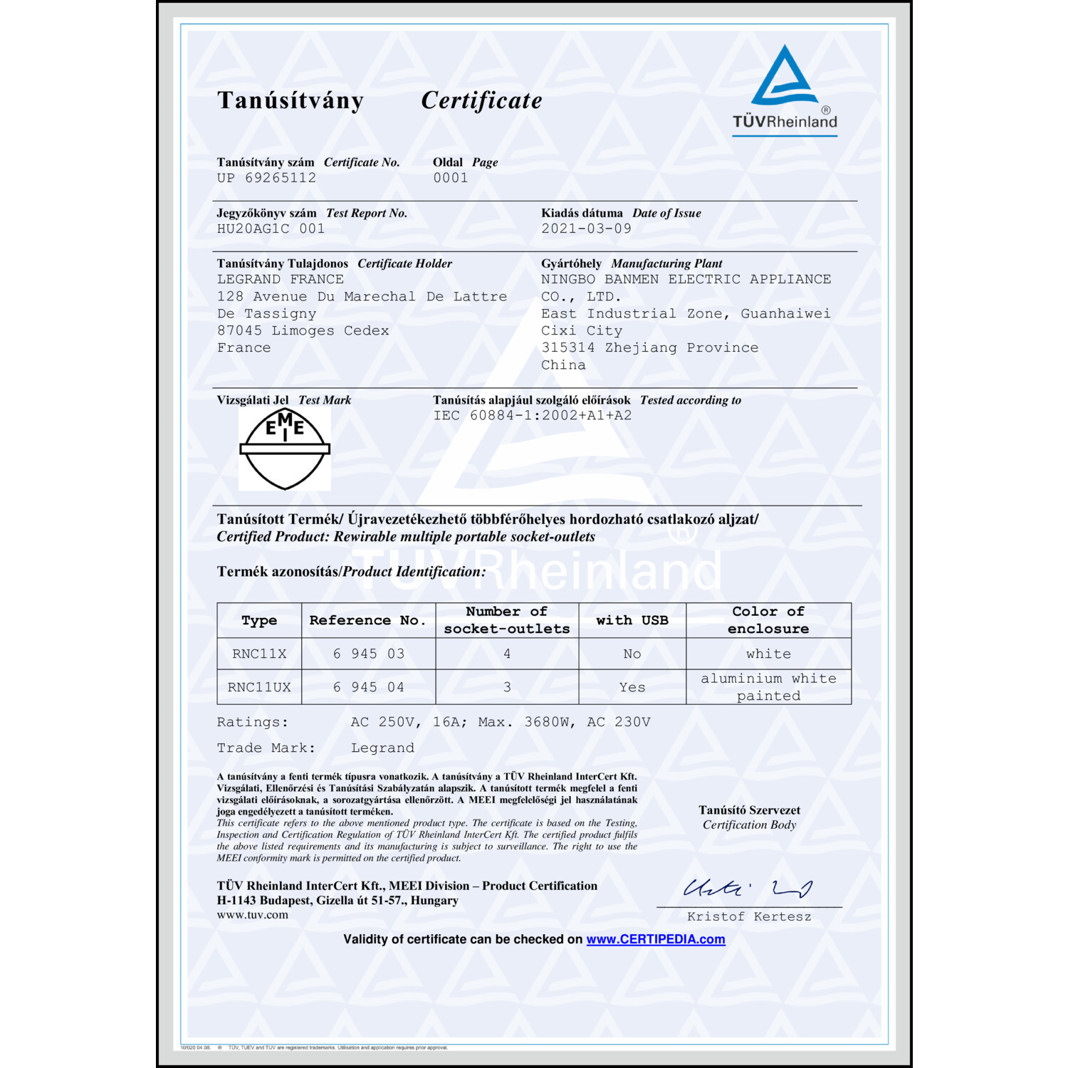 CoC-Erklärung (Certificate of Conformity, benötigt für CPR)