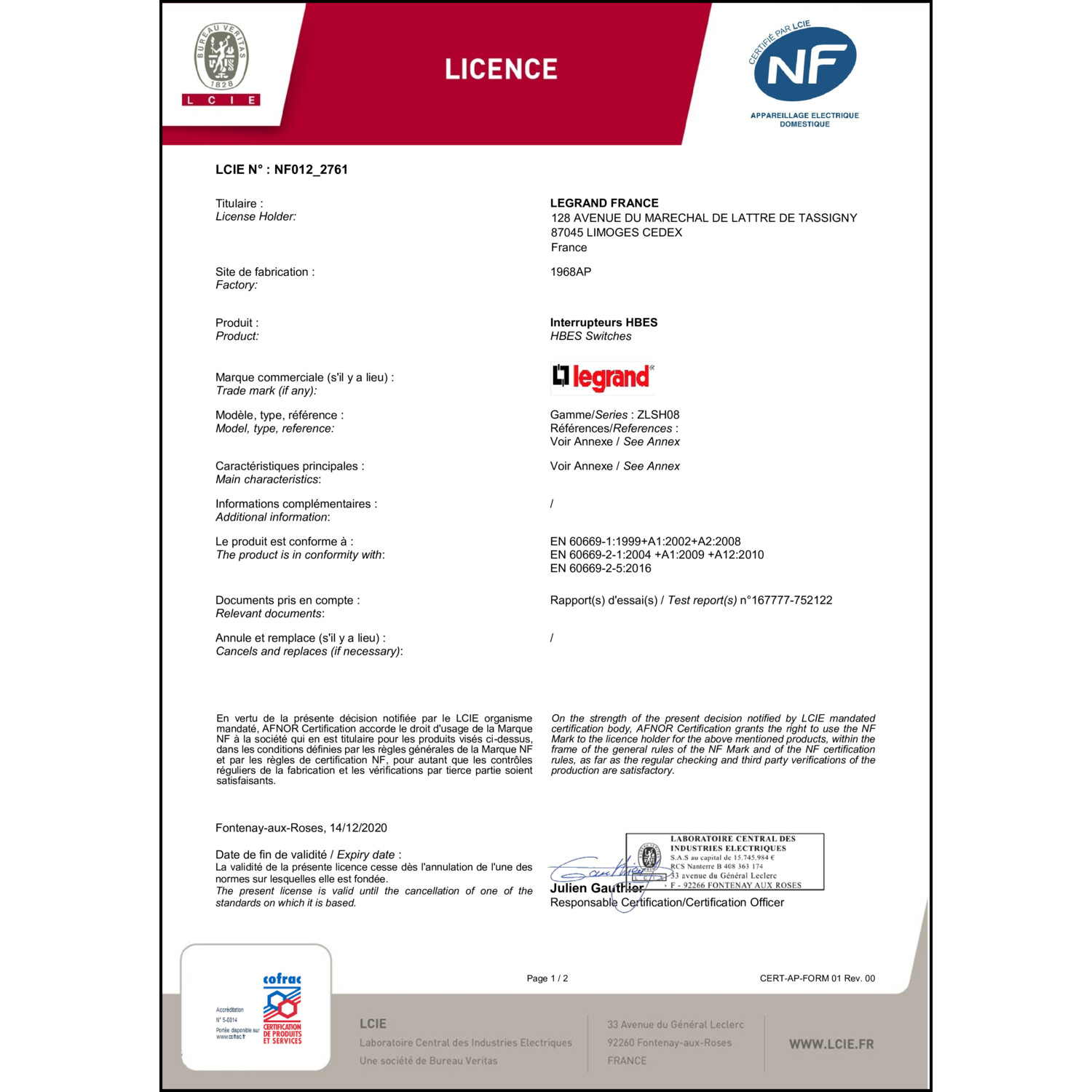 CoC-Erklärung (Certificate of Conformity, benötigt für CPR)