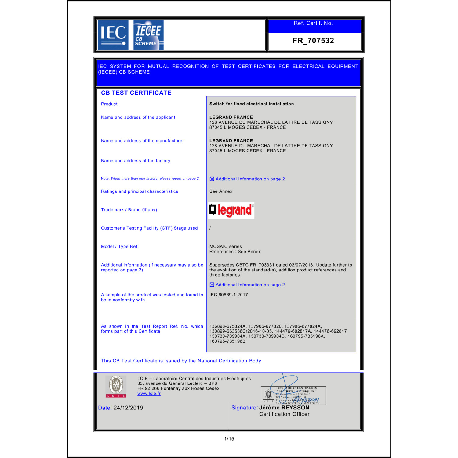 CoC-Erklärung (Certificate of Conformity, benötigt für CPR)