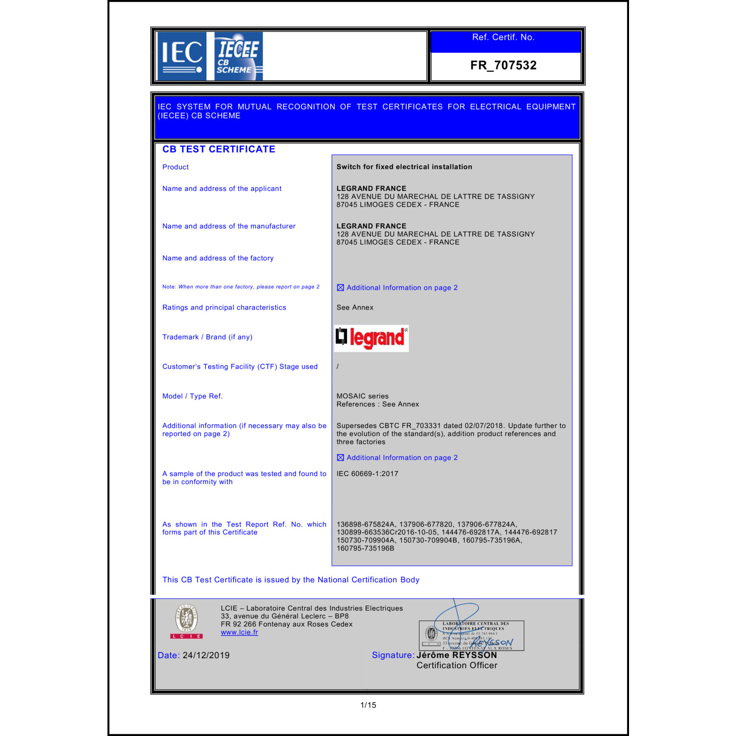 CoC-Erklärung (Certificate of Conformity, benötigt für CPR)