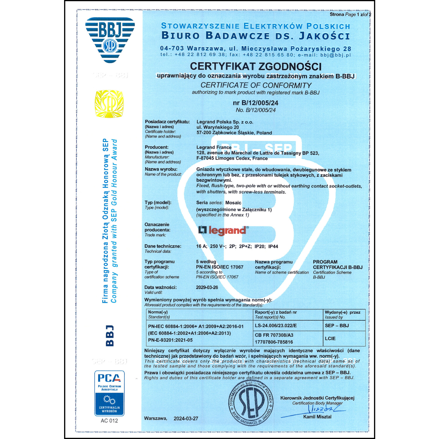 CoC-Erklärung (Certificate of Conformity, benötigt für CPR)