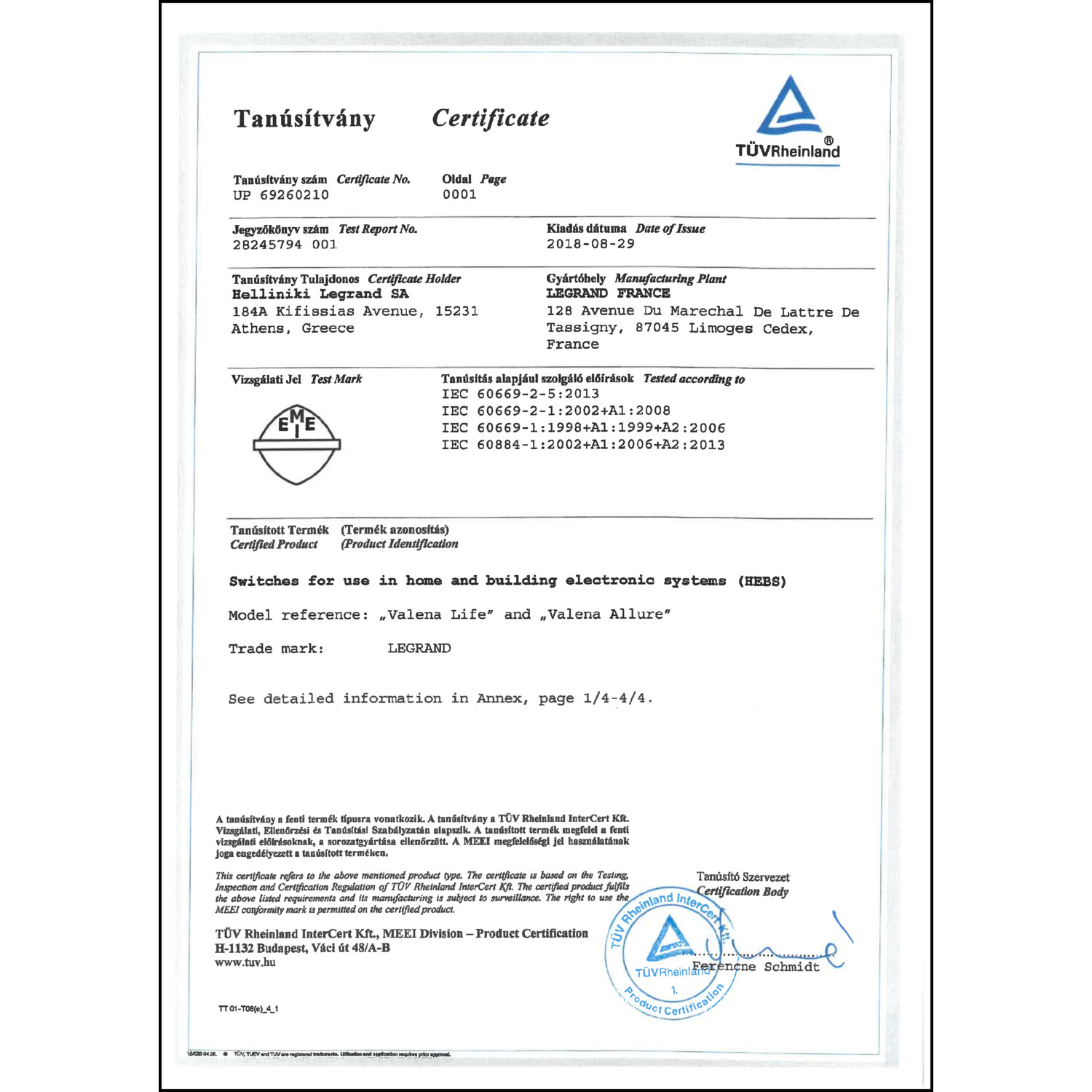 CoC-Erklärung (Certificate of Conformity, benötigt für CPR)