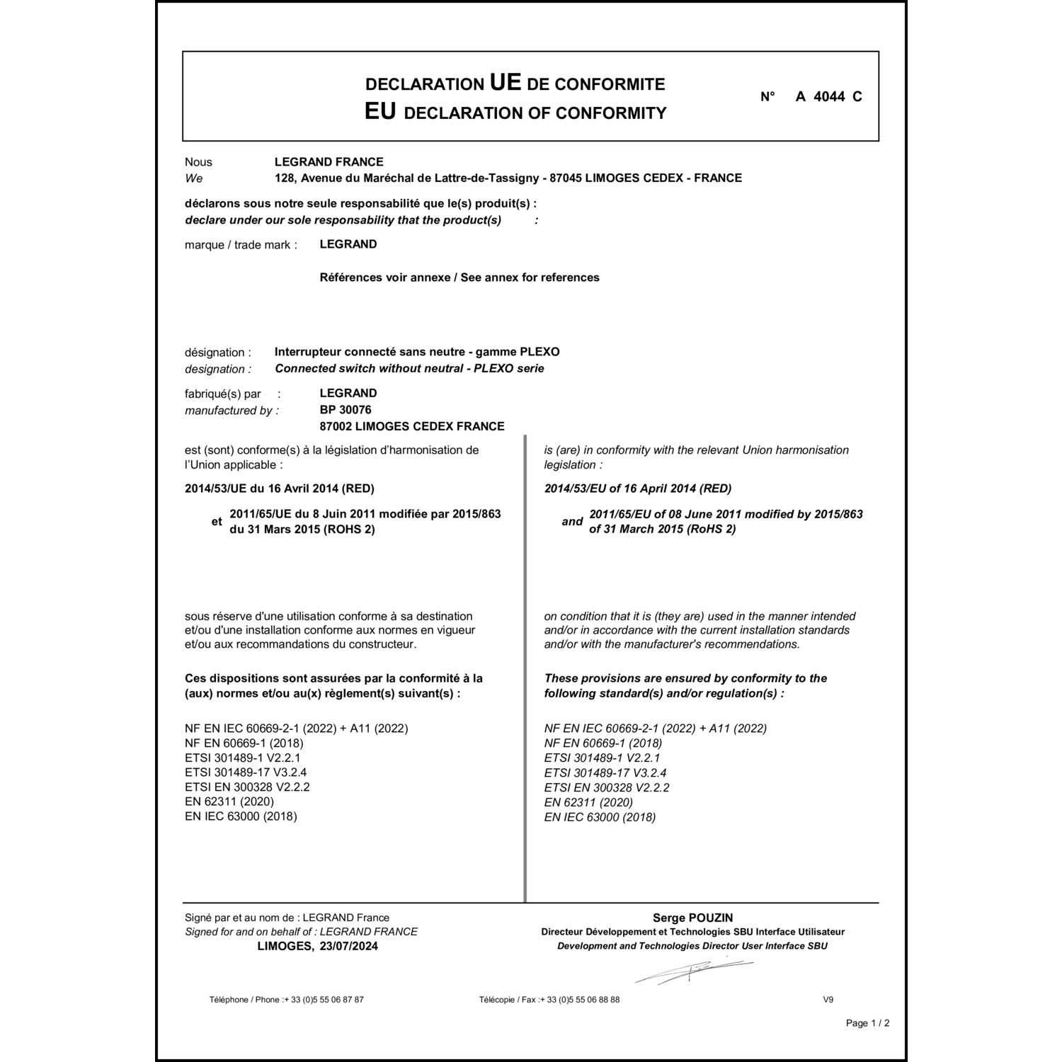 CoC-Erklärung (Certificate of Conformity, benötigt für CPR)