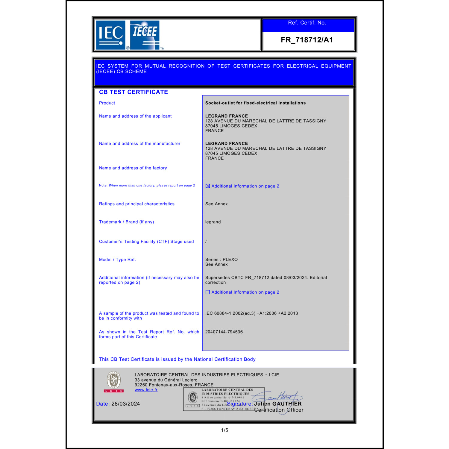 CoC-Erklärung (Certificate of Conformity, benötigt für CPR)