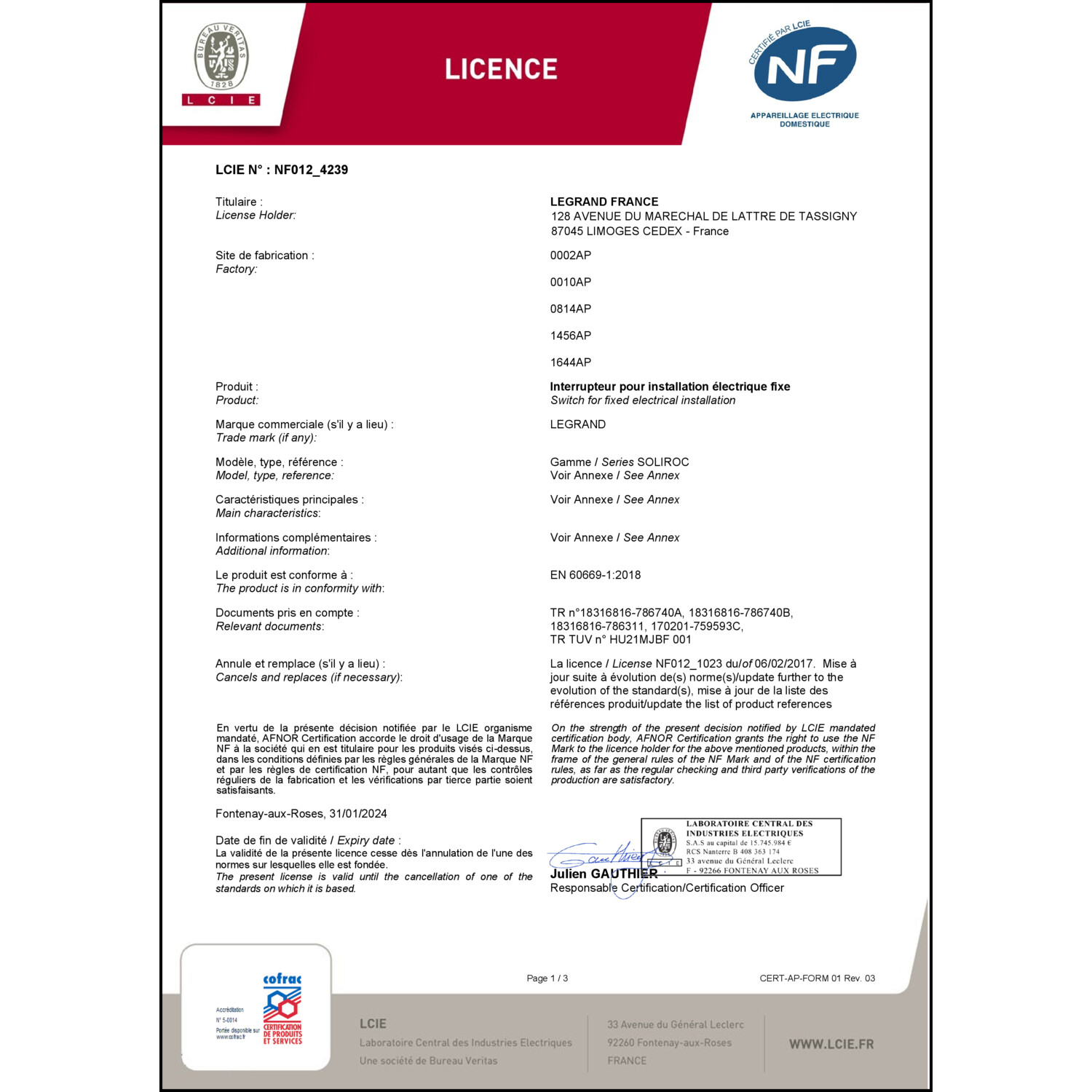 CoC-Erklärung (Certificate of Conformity, benötigt für CPR)