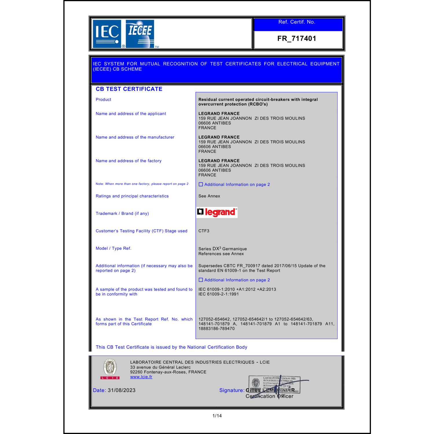 CoC-Erklärung (Certificate of Conformity, benötigt für CPR)