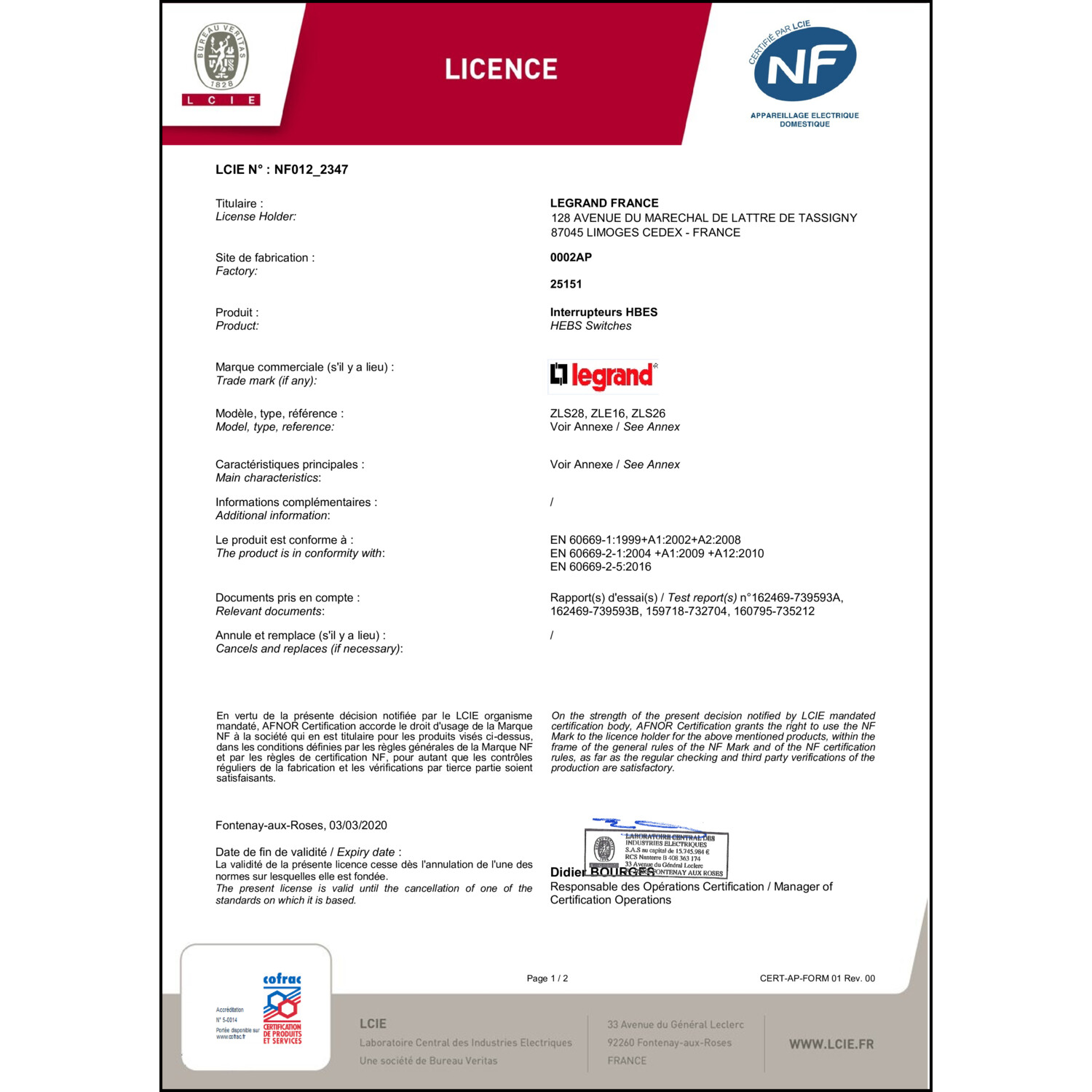 CoC-Erklärung (Certificate of Conformity, benötigt für CPR)