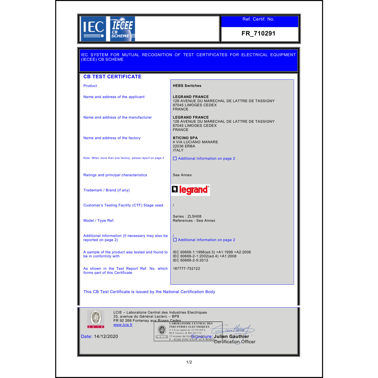 CoC-Erklärung (Certificate of Conformity, benötigt für CPR)