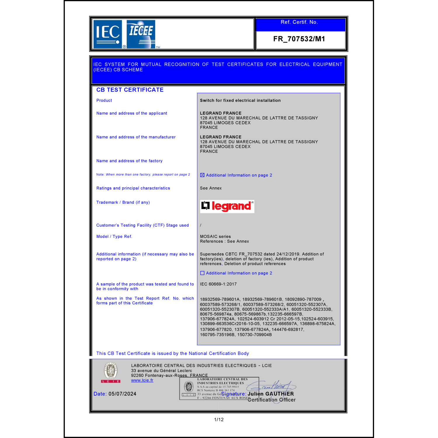 CoC-Erklärung (Certificate of Conformity, benötigt für CPR)