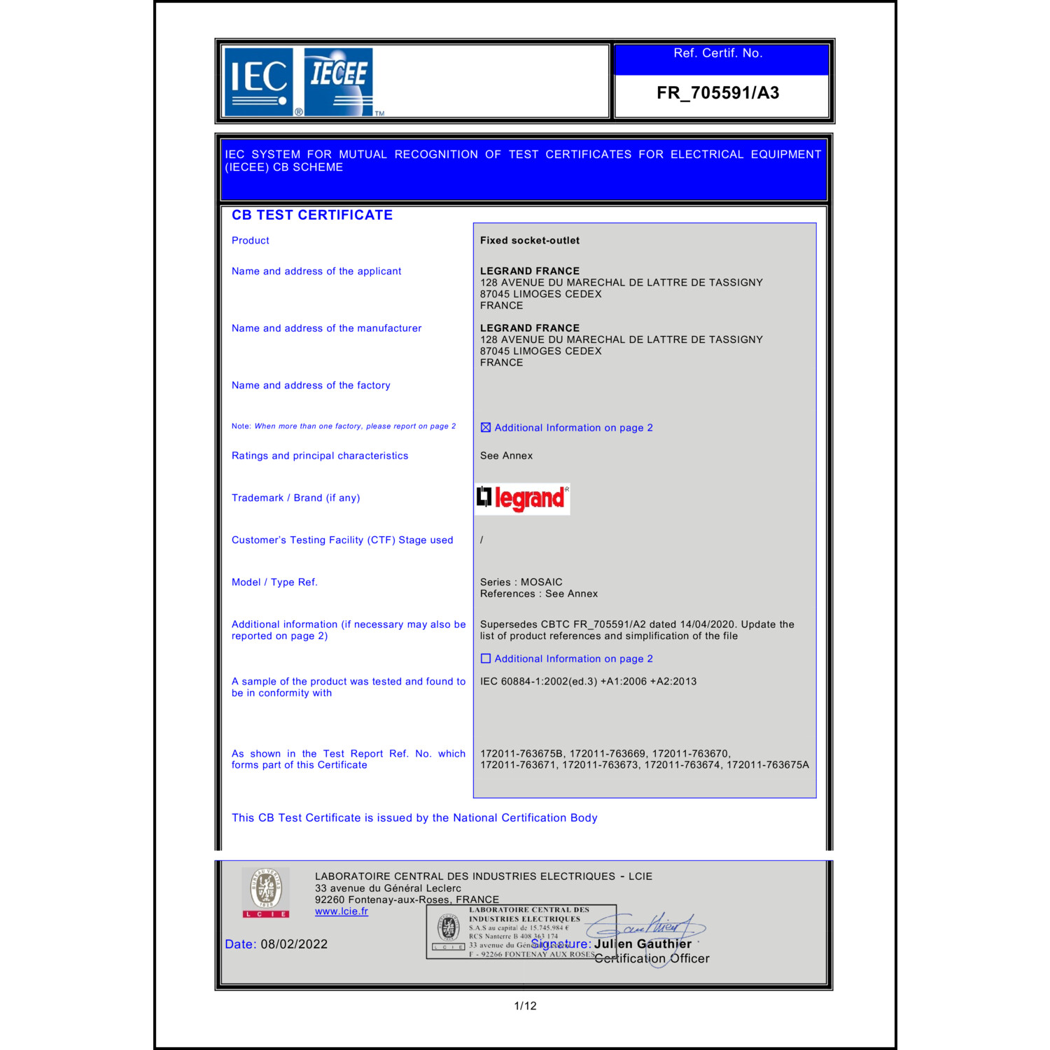 CoC-Erklärung (Certificate of Conformity, benötigt für CPR)
