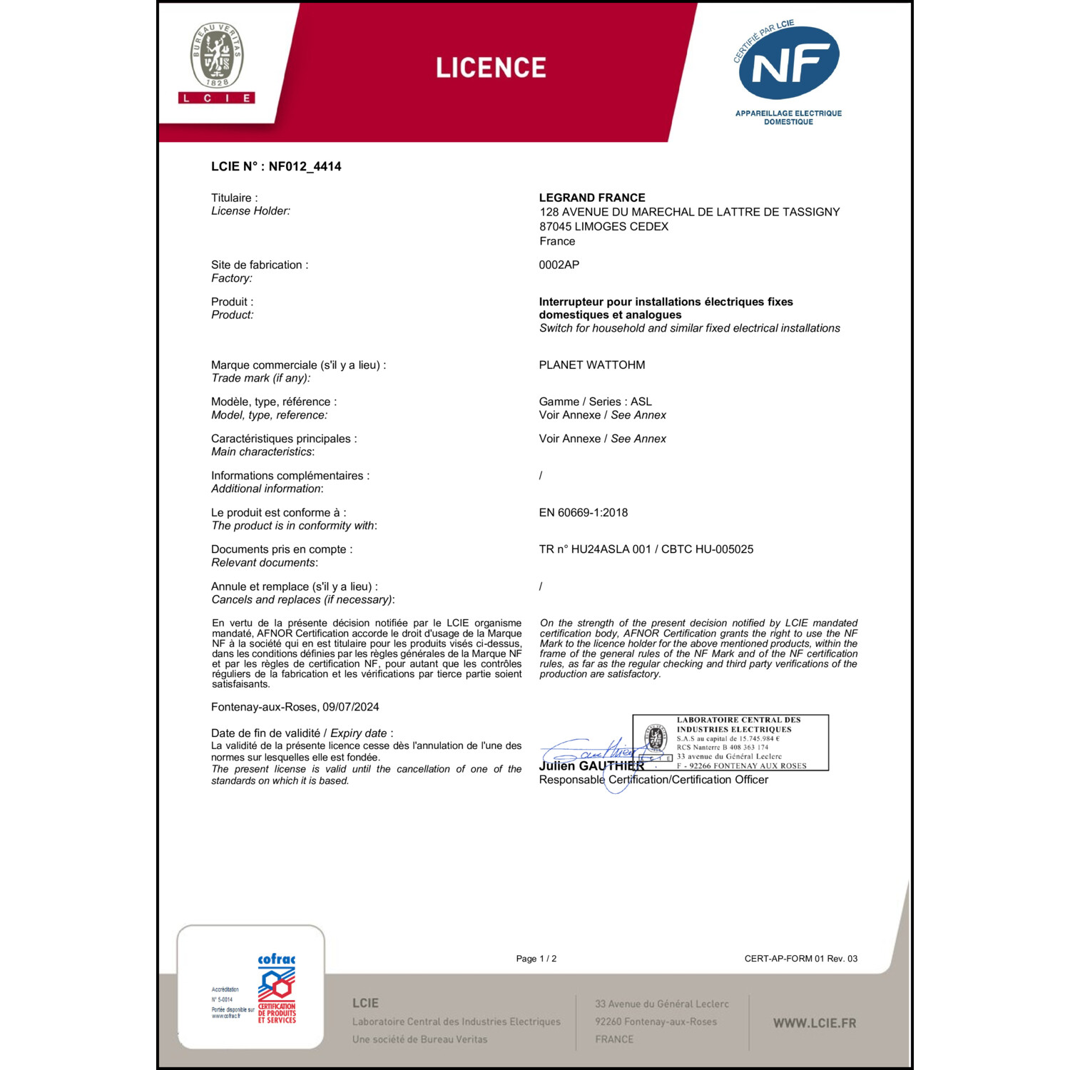 CoC-Erklärung (Certificate of Conformity, benötigt für CPR)