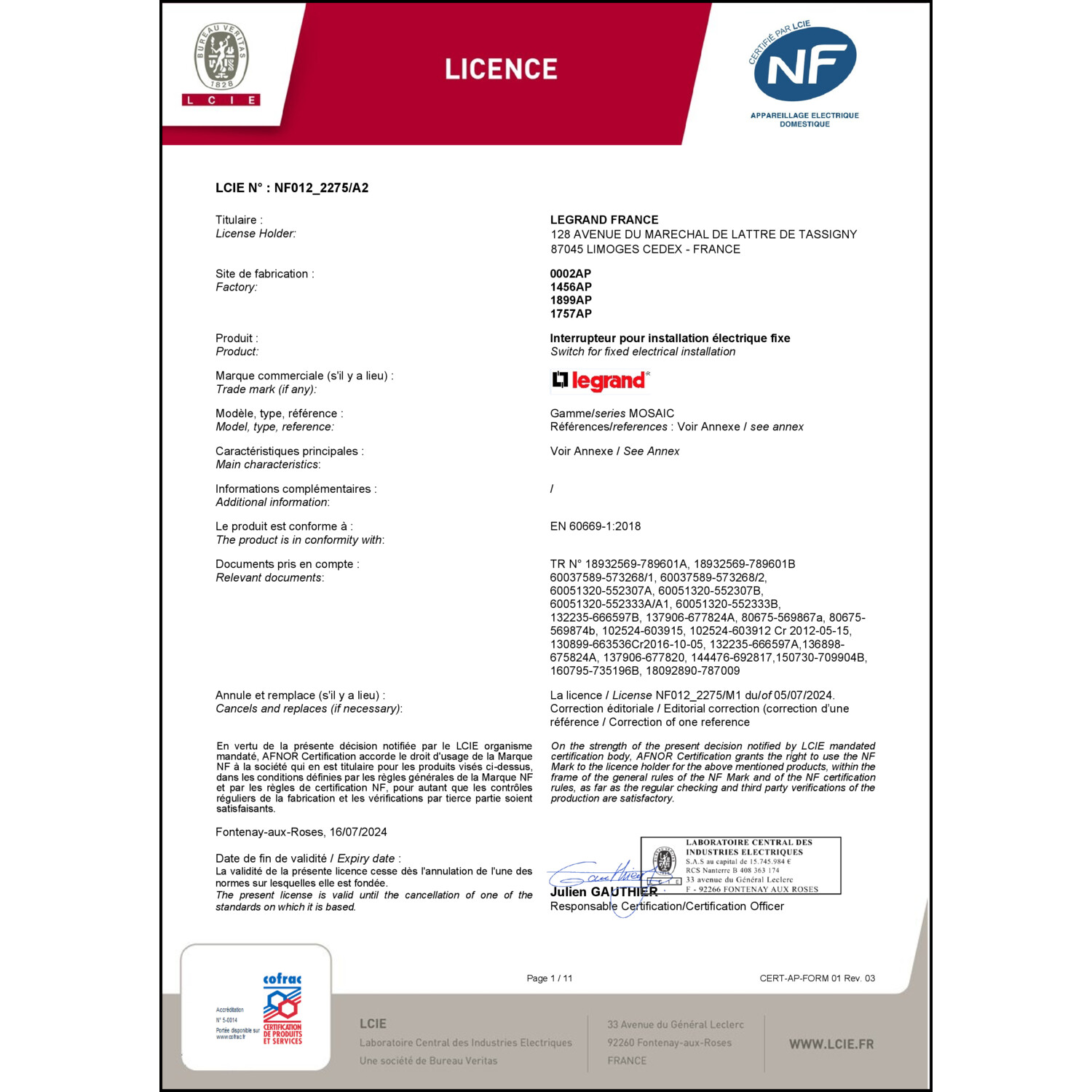 CoC-Erklärung (Certificate of Conformity, benötigt für CPR)