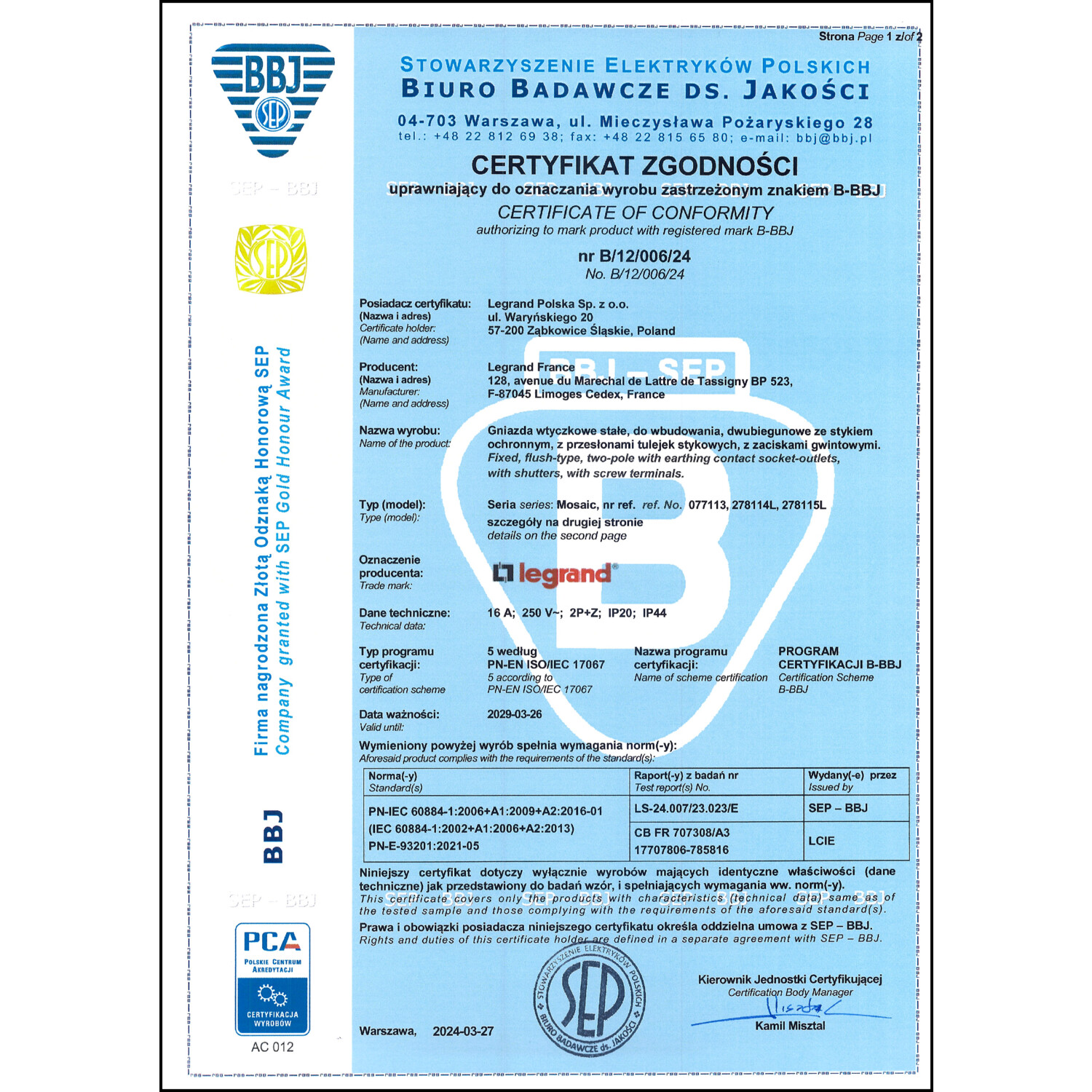 CoC-Erklärung (Certificate of Conformity, benötigt für CPR)