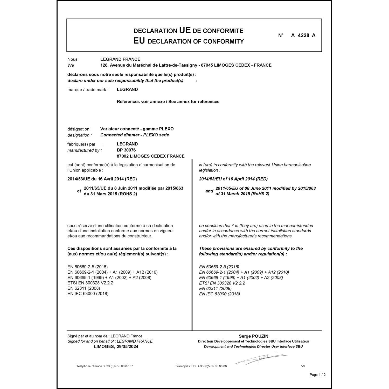 CoC-Erklärung (Certificate of Conformity, benötigt für CPR)