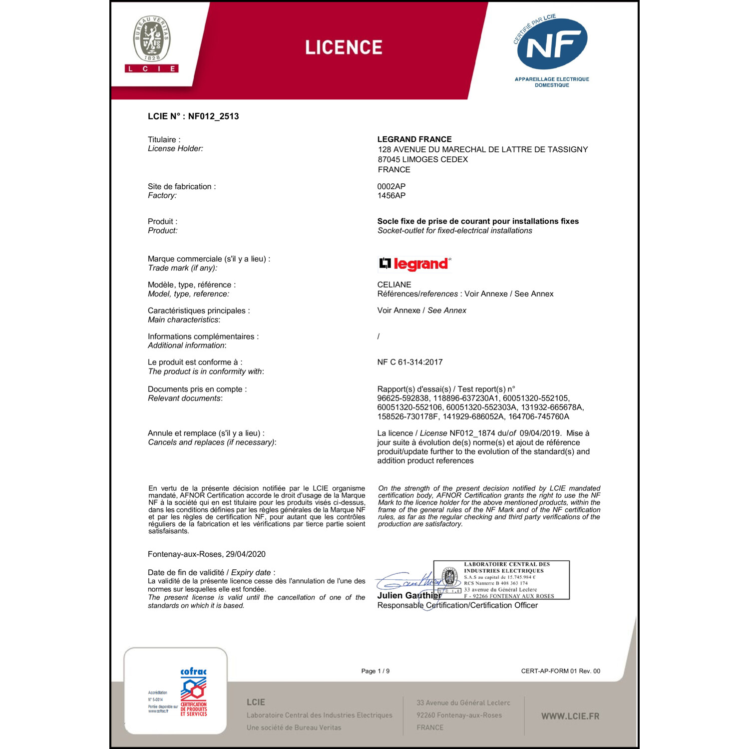 CoC-Erklärung (Certificate of Conformity, benötigt für CPR)