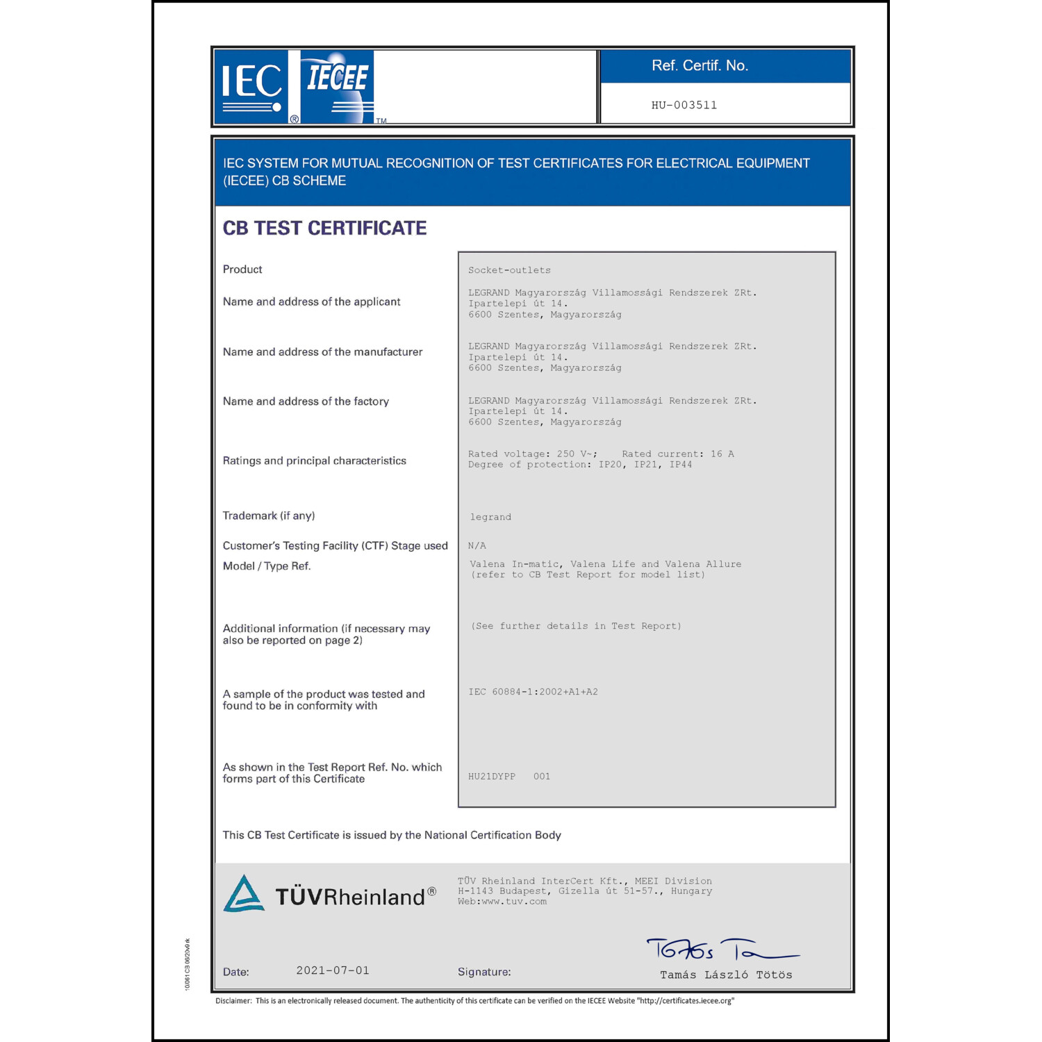 CoC-Erklärung (Certificate of Conformity, benötigt für CPR)