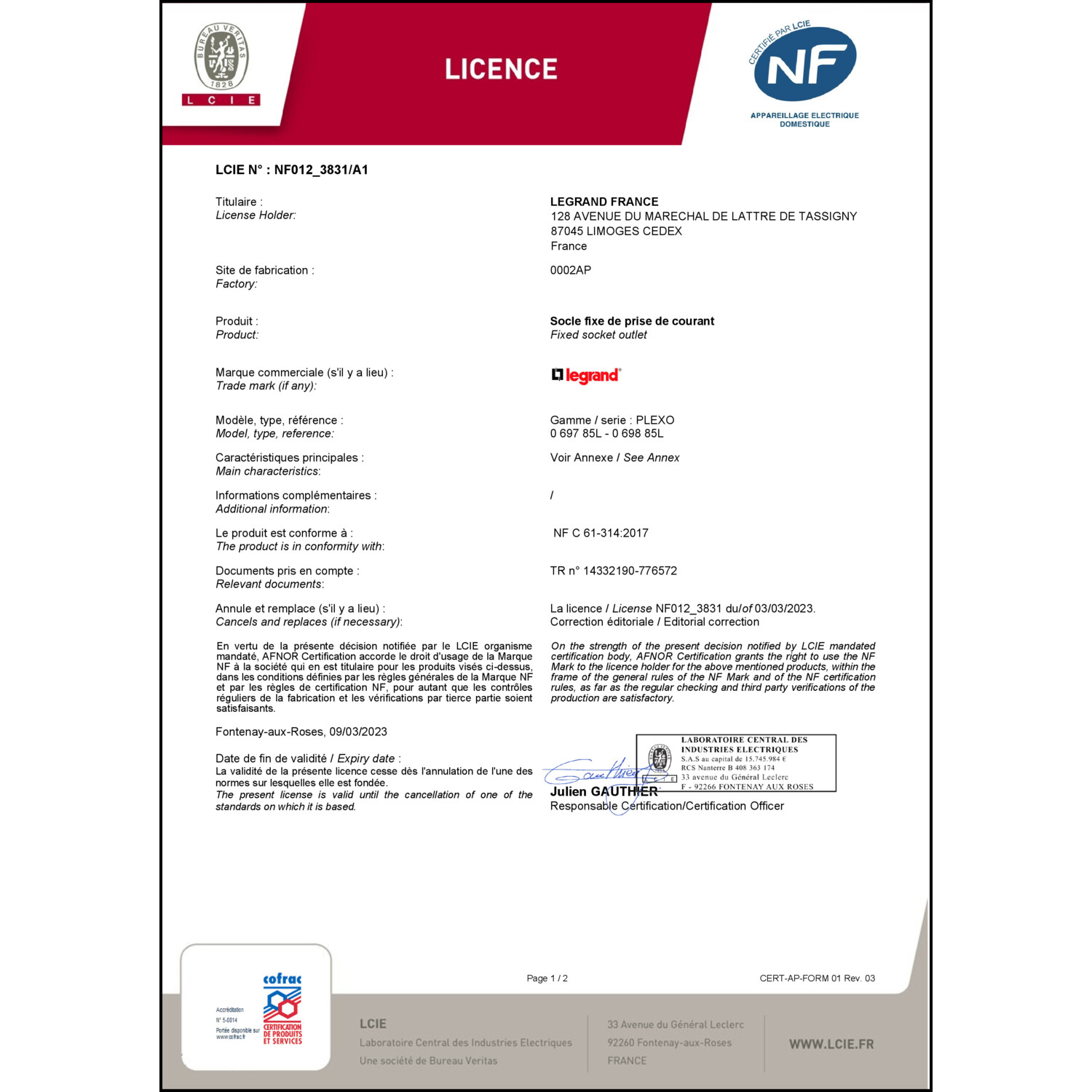 CoC-Erklärung (Certificate of Conformity, benötigt für CPR)