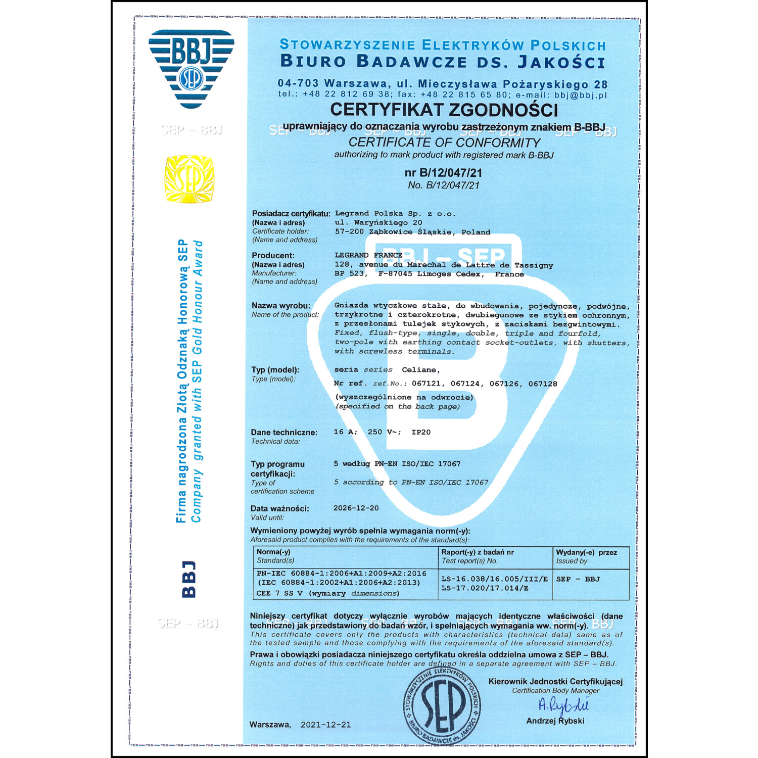 CoC-Erklärung (Certificate of Conformity, benötigt für CPR)