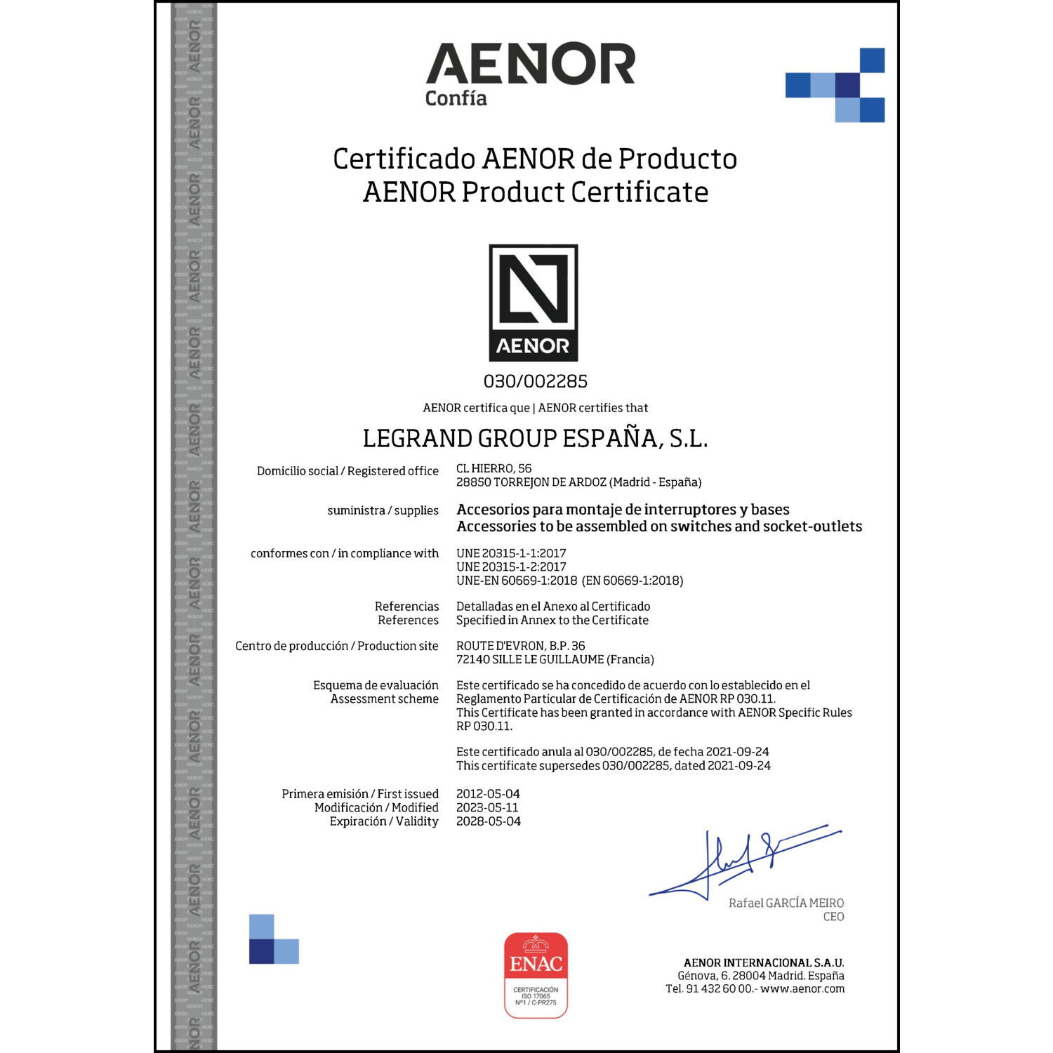 CoC-Erklärung (Certificate of Conformity, benötigt für CPR)