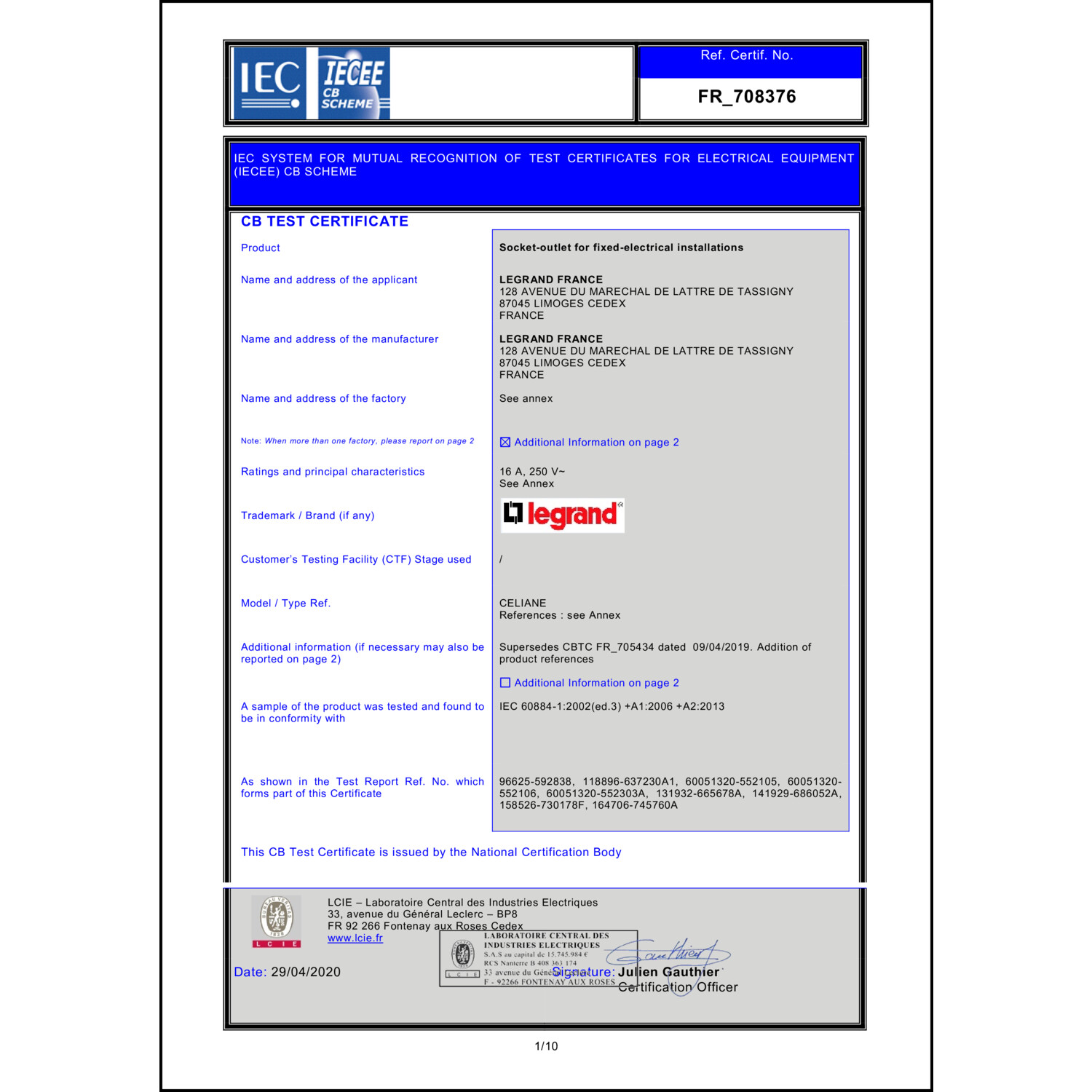 CoC-Erklärung (Certificate of Conformity, benötigt für CPR)