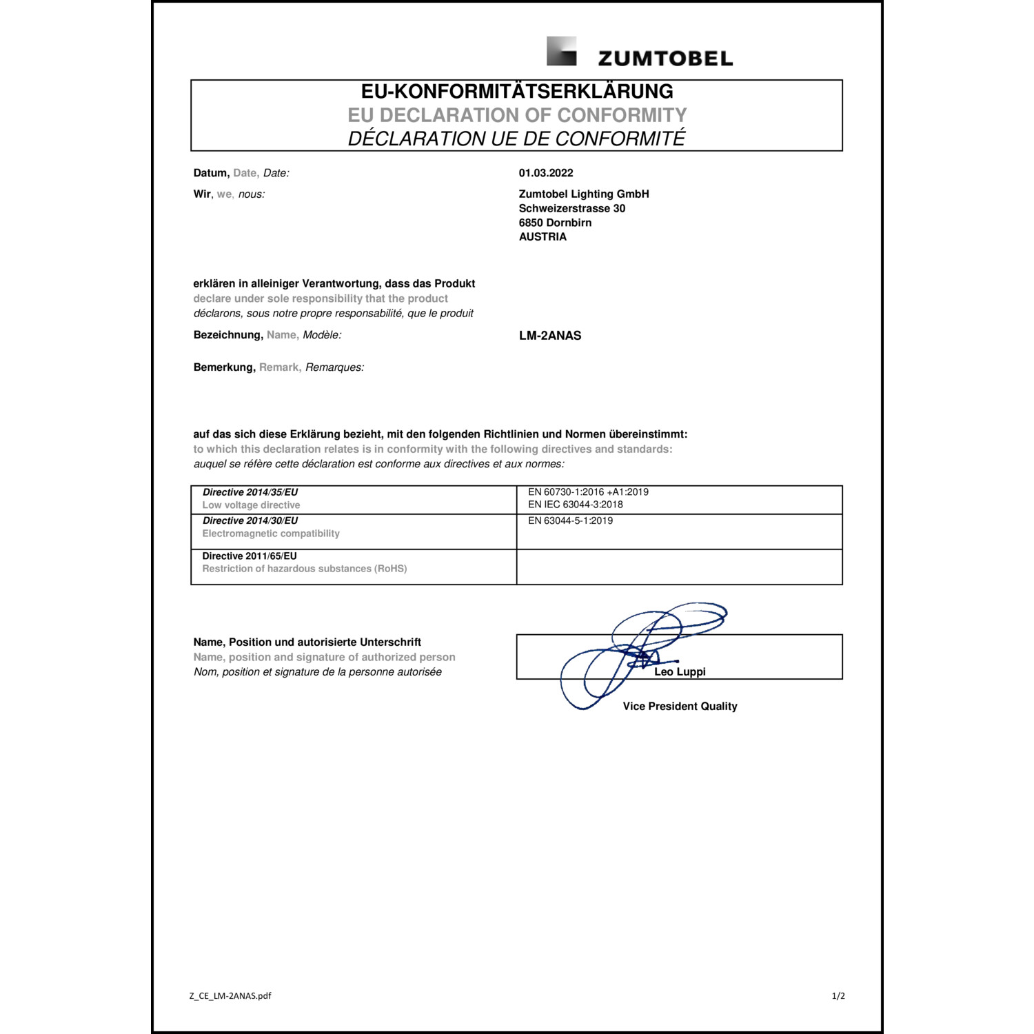 DOC CE-Erklärung (Declaration of conformity CE)