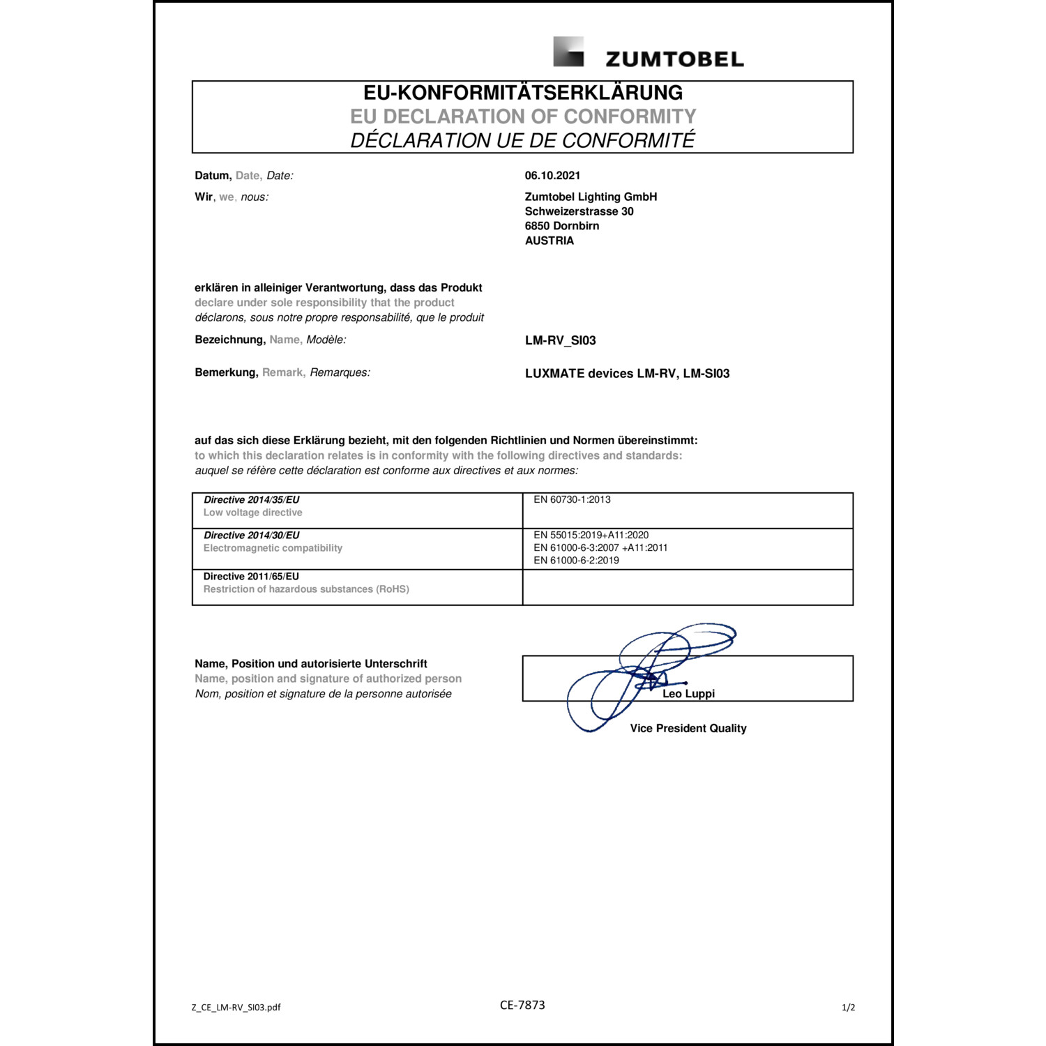 DOC CE-Erklärung (Declaration of conformity CE)