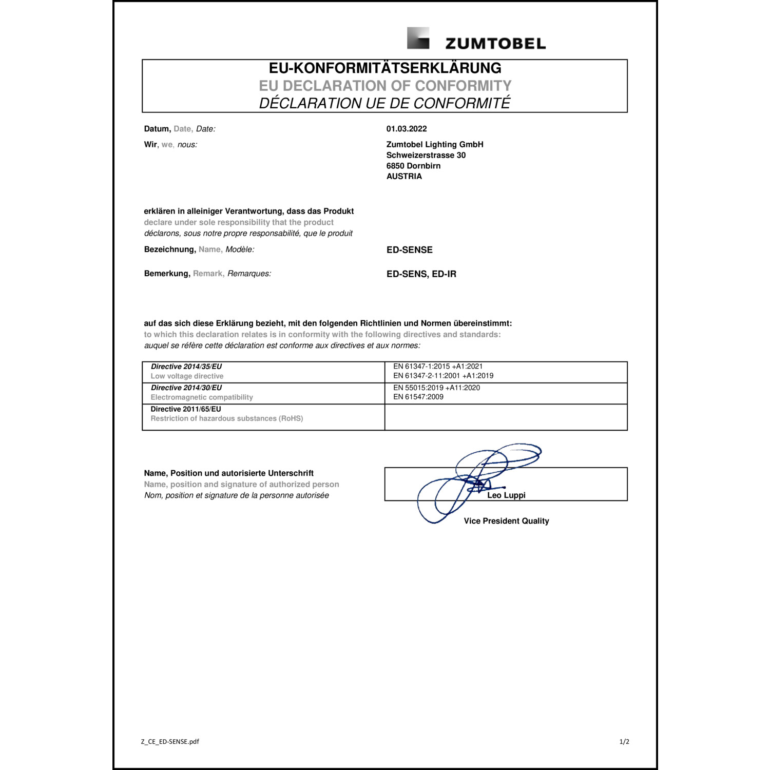 DOC CE-Erklärung (Declaration of conformity CE)