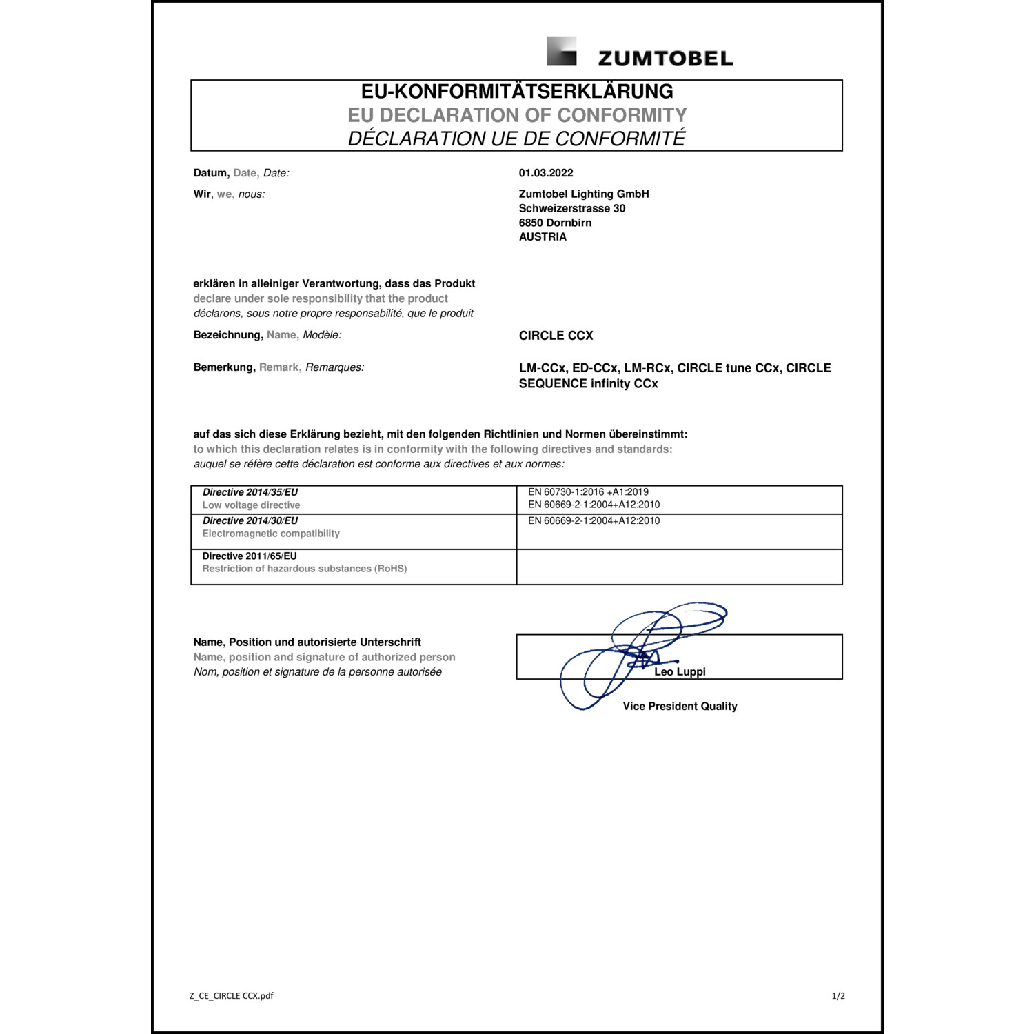 DOC CE-Erklärung (Declaration of conformity CE)