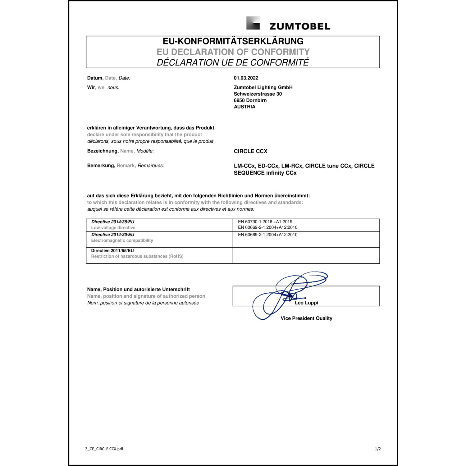 DOC CE-Erklärung (Declaration of conformity CE)