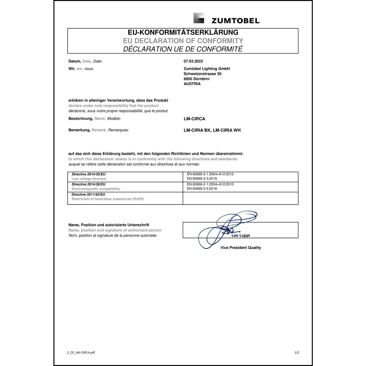 DOC CE-Erklärung (Declaration of conformity CE)