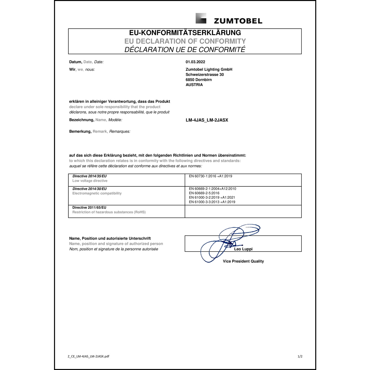 DOC CE-Erklärung (Declaration of conformity CE)