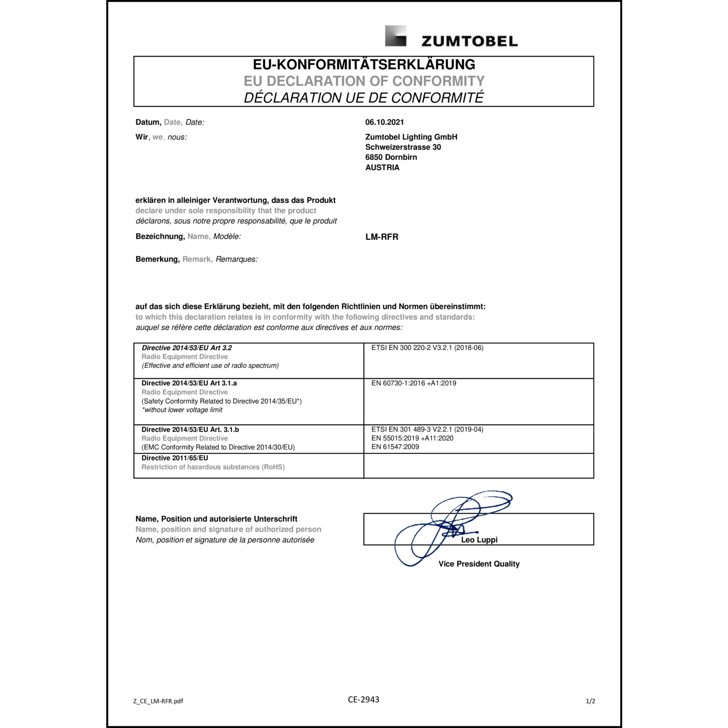 DOC CE-Erklärung (Declaration of conformity CE)