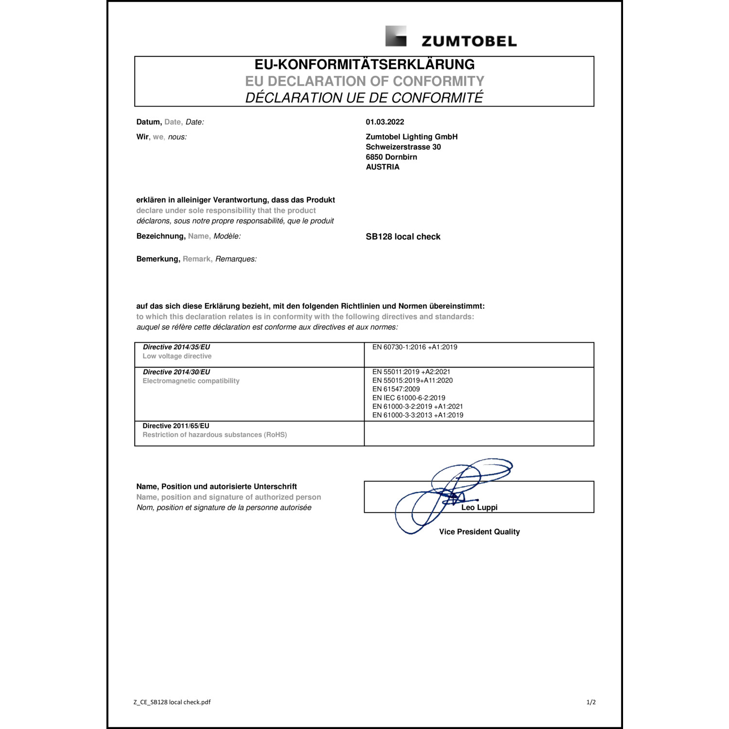 DOC CE-Erklärung (Declaration of conformity CE)