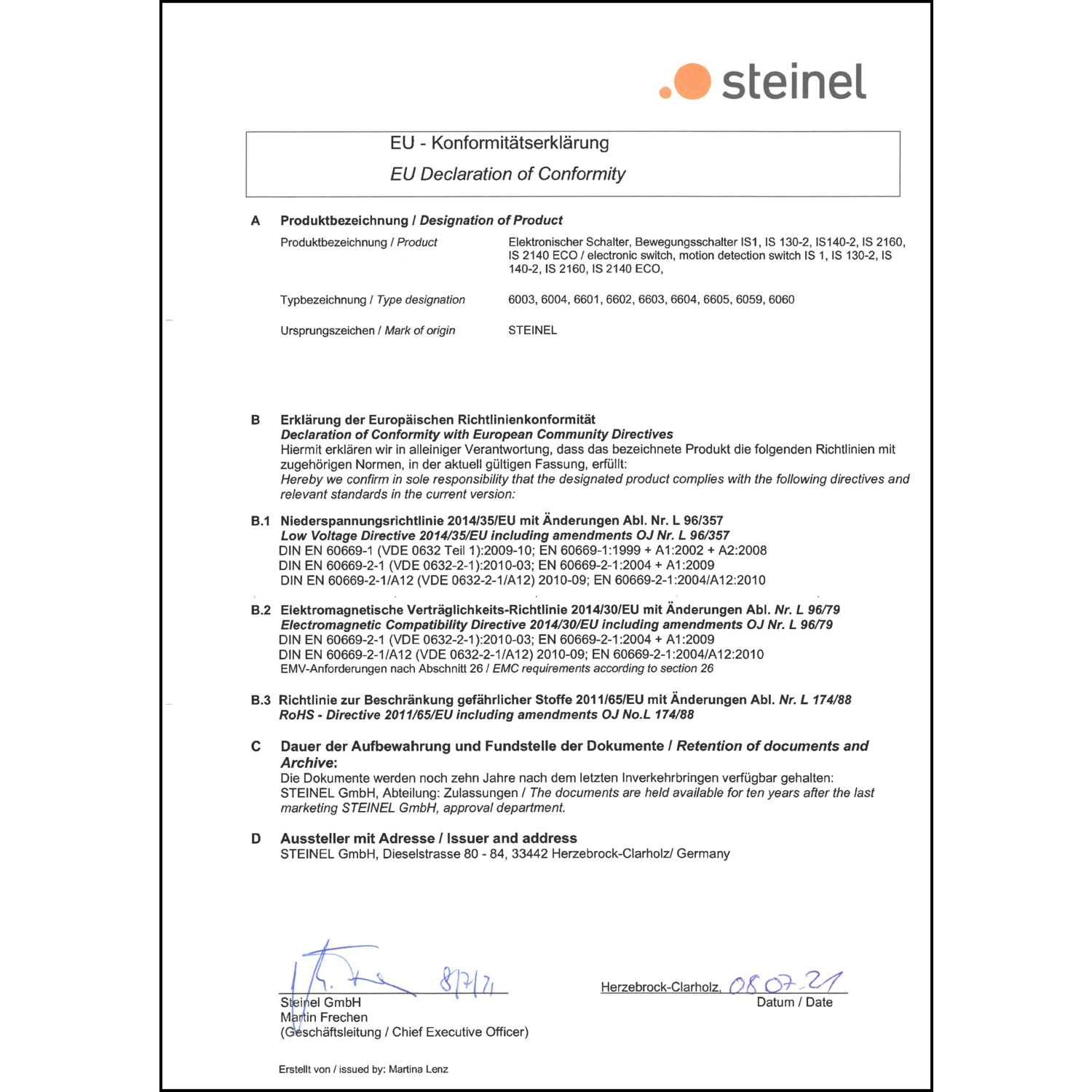 DOC CE-Erklärung (Declaration of conformity CE)