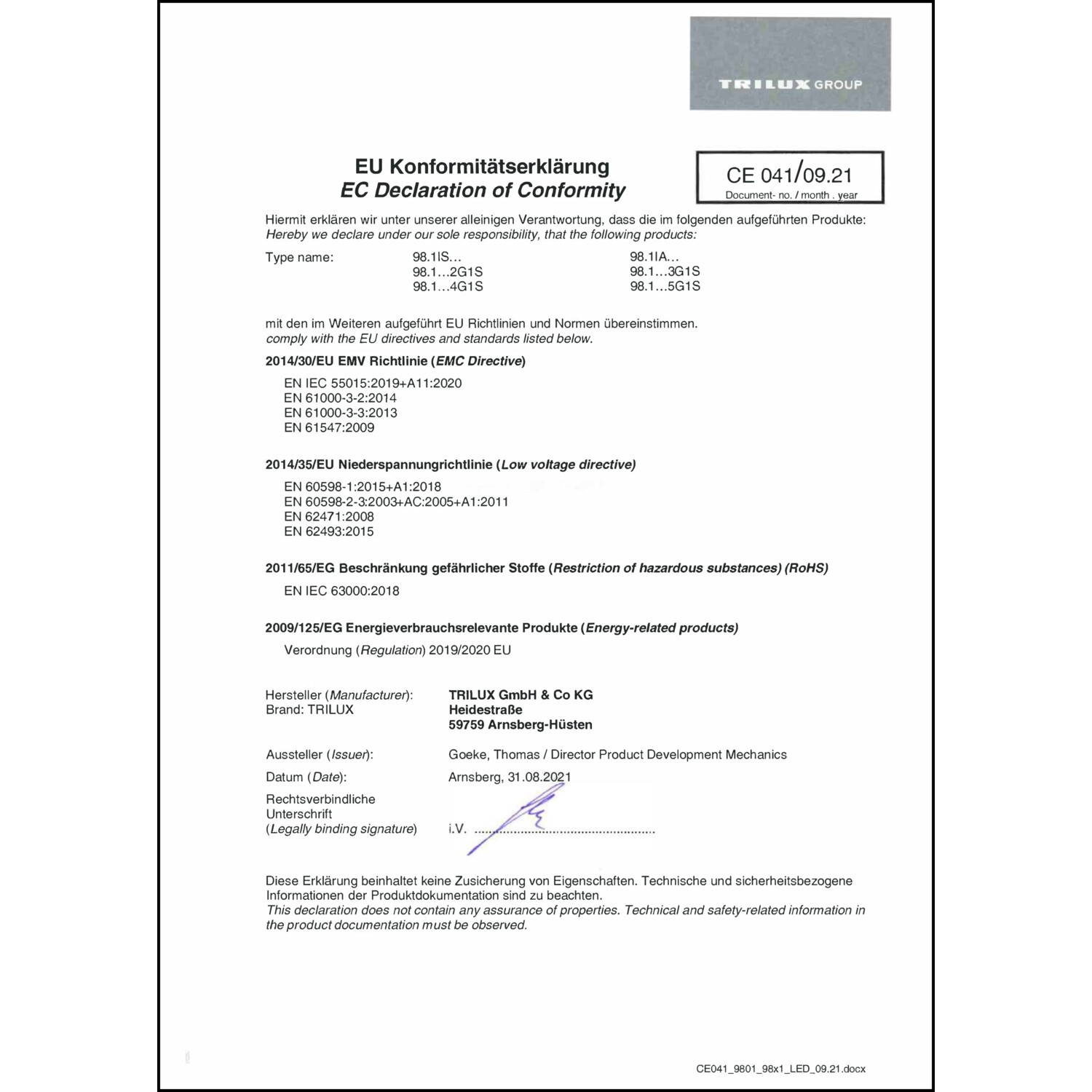 DOC CE-Erklärung (Declaration of conformity CE)